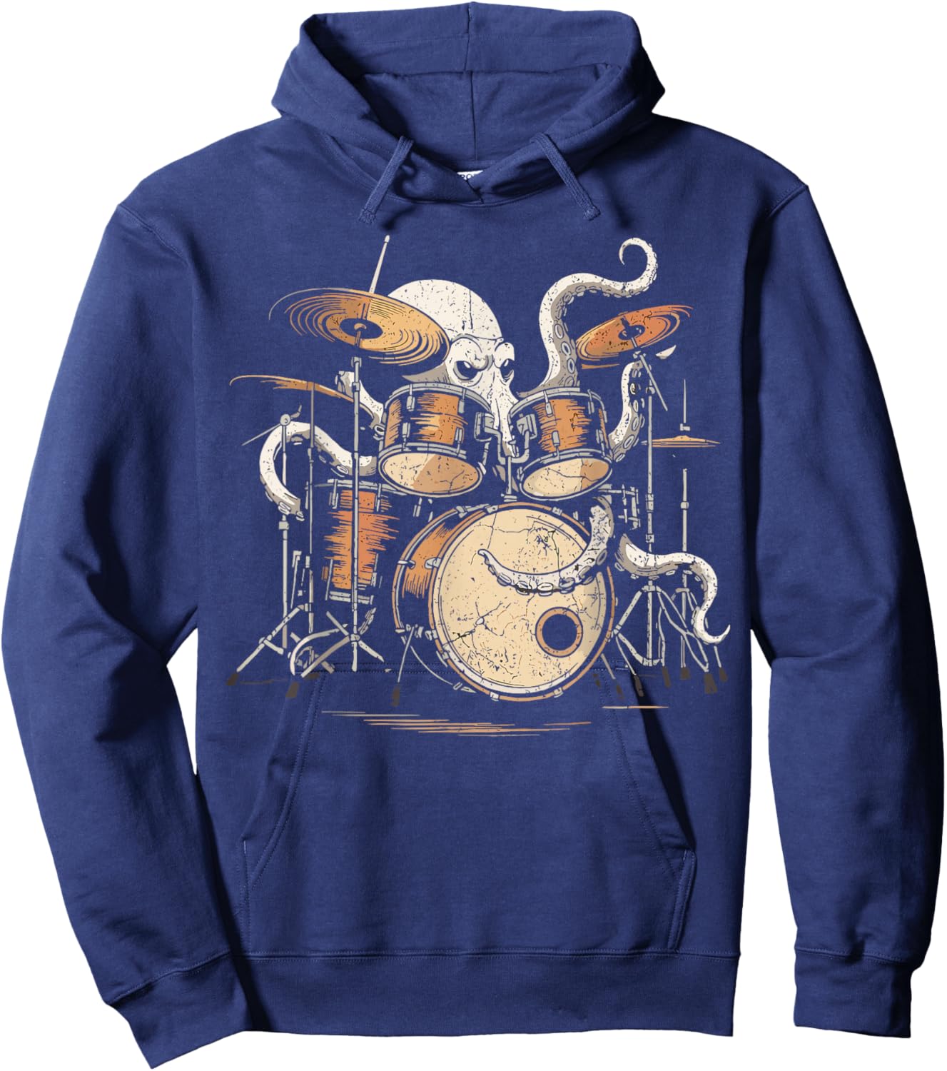 Octopus Playing Drums Retro Rock Drummer Hoodie - Hoodie | Navy