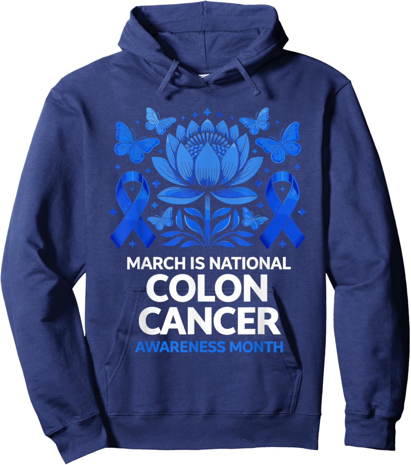 Colon Cancer Awareness in March Blue Ribbon Hoodie - Hoodie | Navy