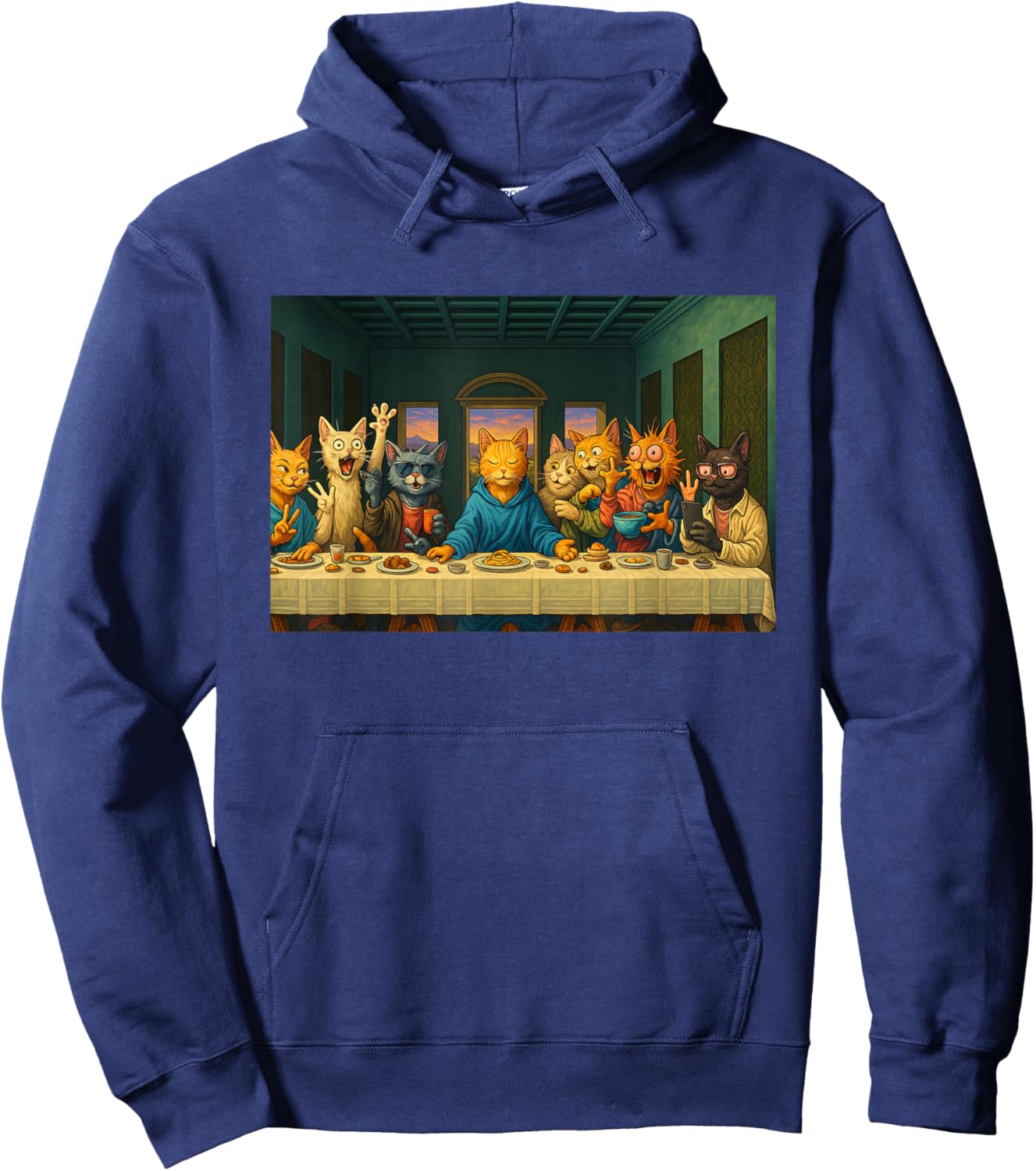 Cat Lovers - The Last Supper Funny Hoodie - Hoodie | Navy