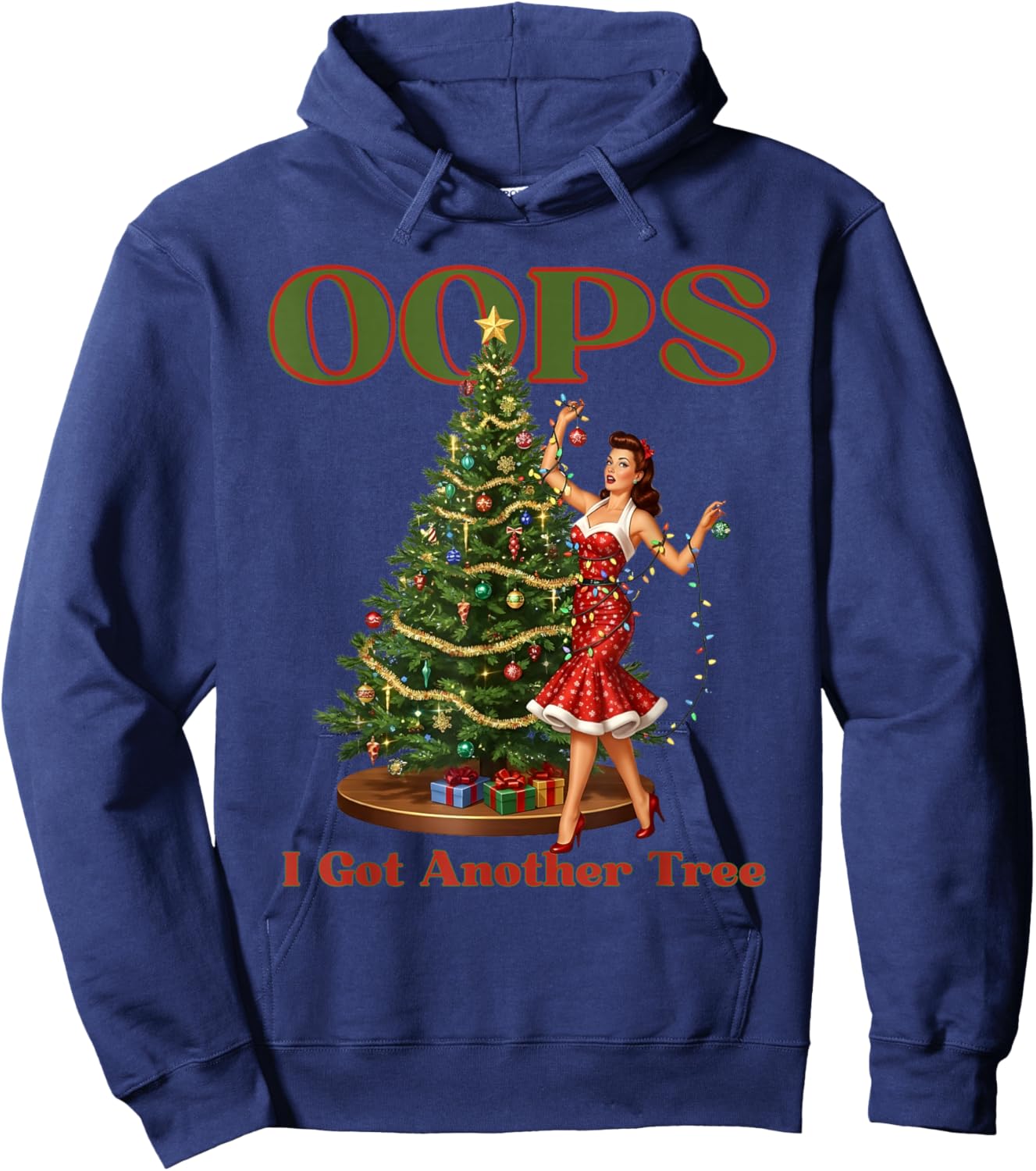 Funny Retro Christmas Oops I Got Another Tree Hoodie - Hoodie | Navy