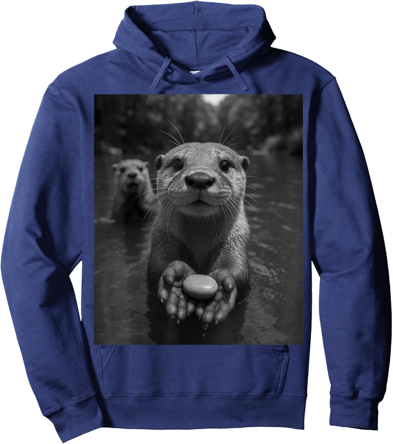 Cute Otter Holding Rock Men Women Kids Hoodie - Hoodie | Navy