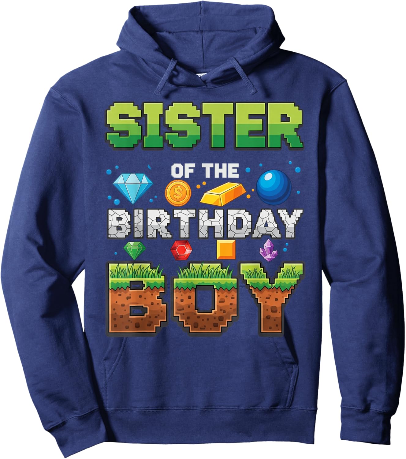 Sister of The Birthday Boy Game Pixel Number Hoodie - Hoodie | Navy
