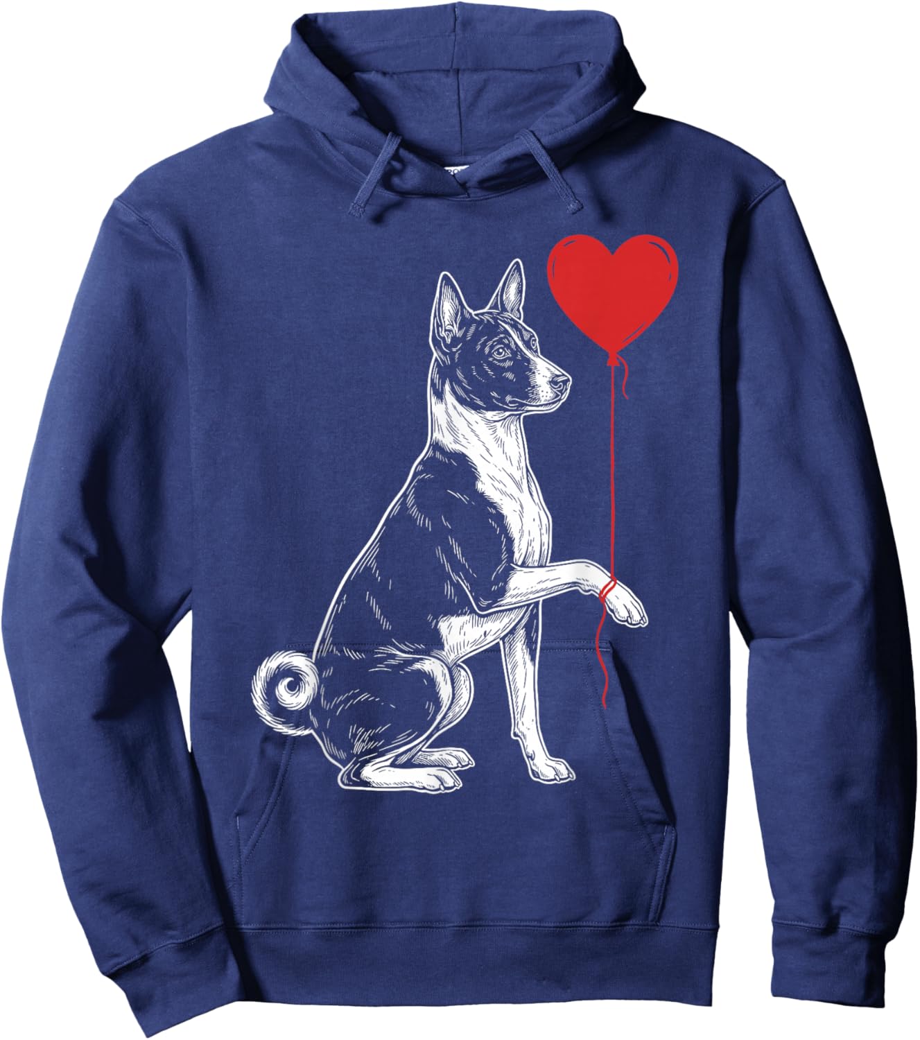 Basenji Lover Dog Art Holding Heart Valentines Hoodie - Hoodie | Navy