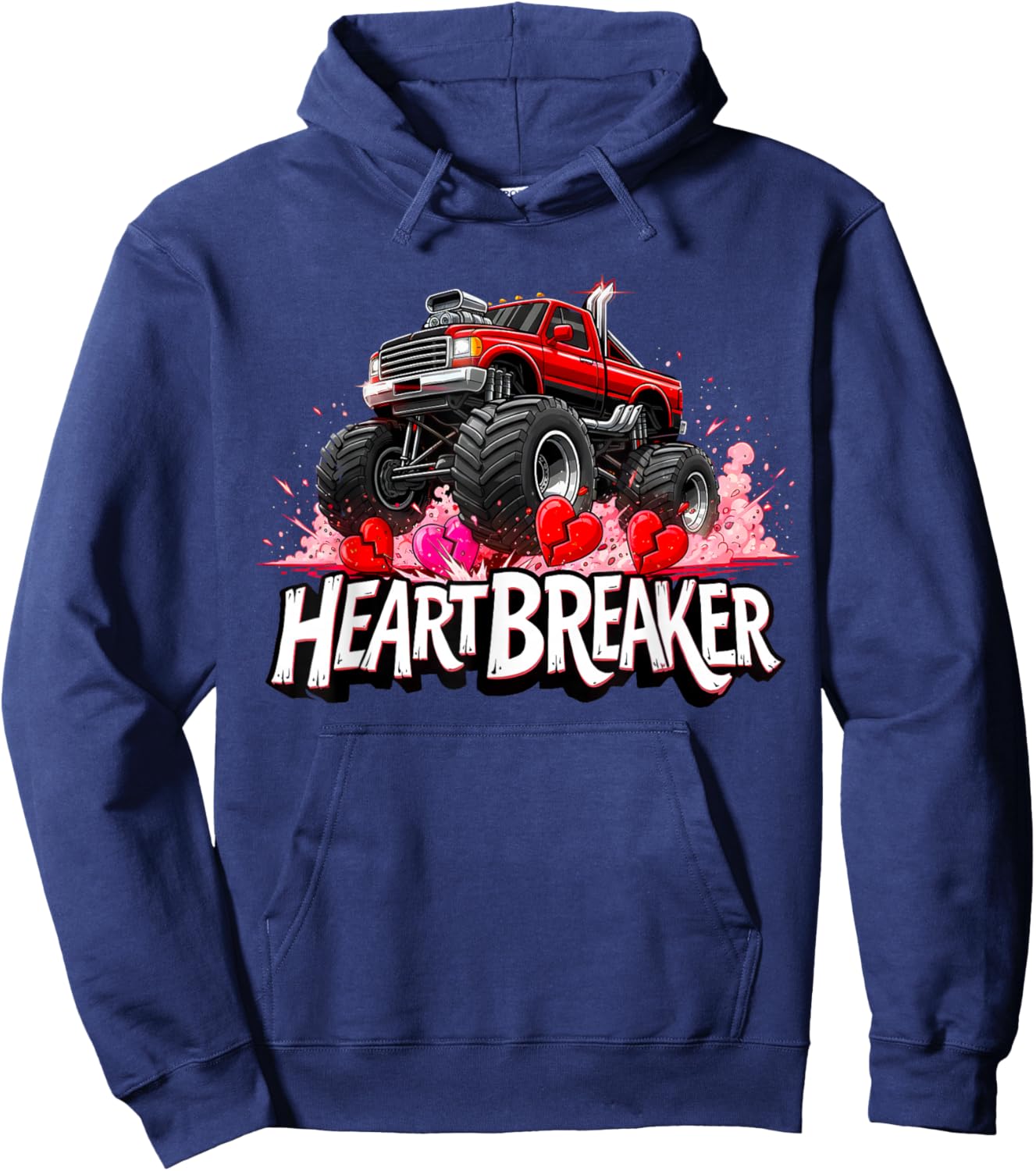 I Crush Hearts Valentine Monster Truck Kids Hoodie - Hoodie | Navy