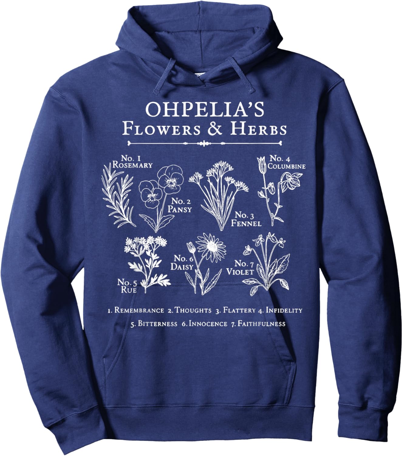 Ophelia's Flowers & Herbs Waterhouse Ophelia Hoodie - Hoodie | Navy