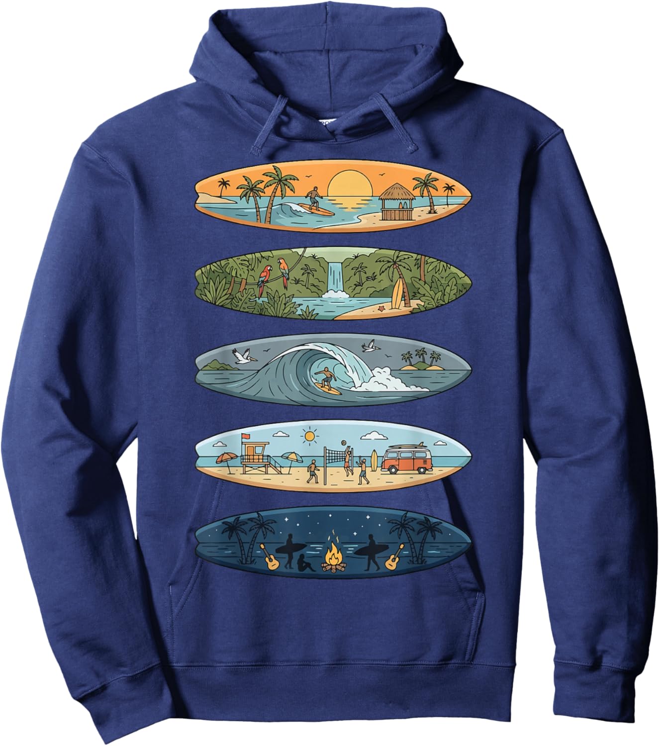 Surfboard Surfer Hawaii Surfing Wave Hoodie - Hoodie | Navy