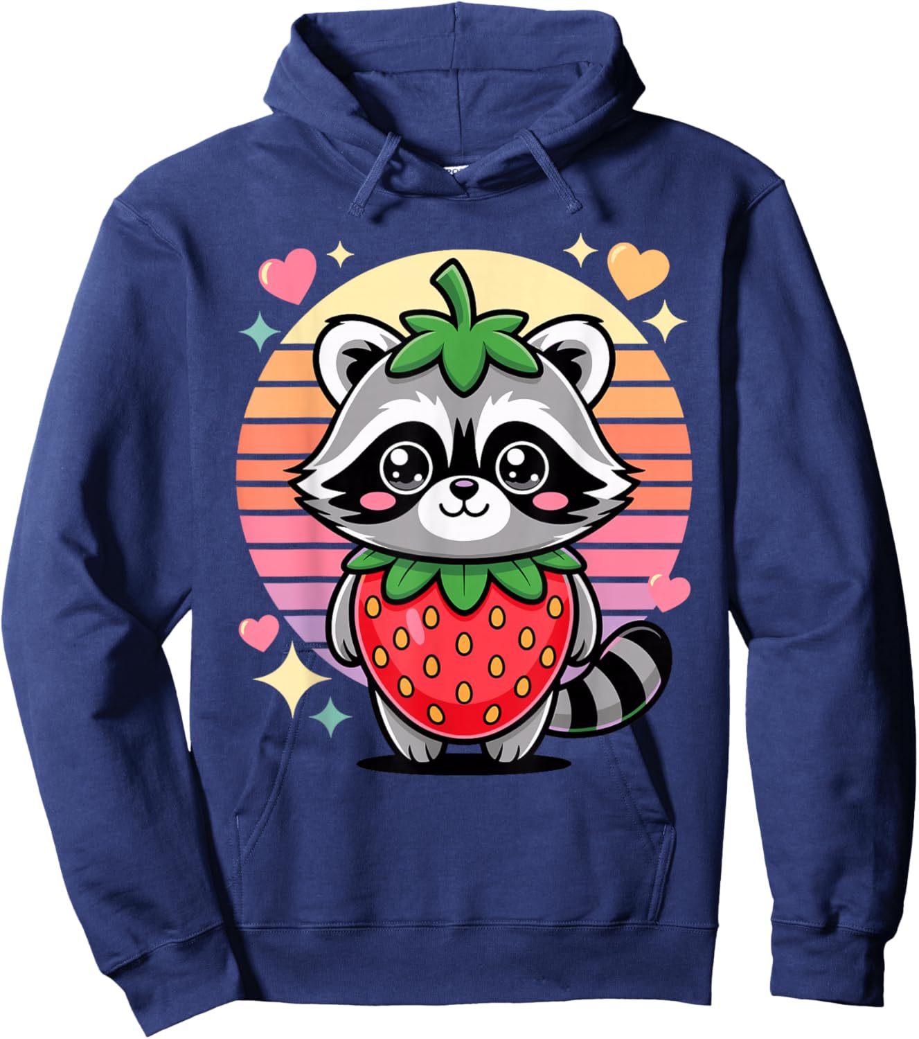 Cute Kawaii Strawberry Raccoon Pastel Sunset Hoodie - Hoodie | Navy