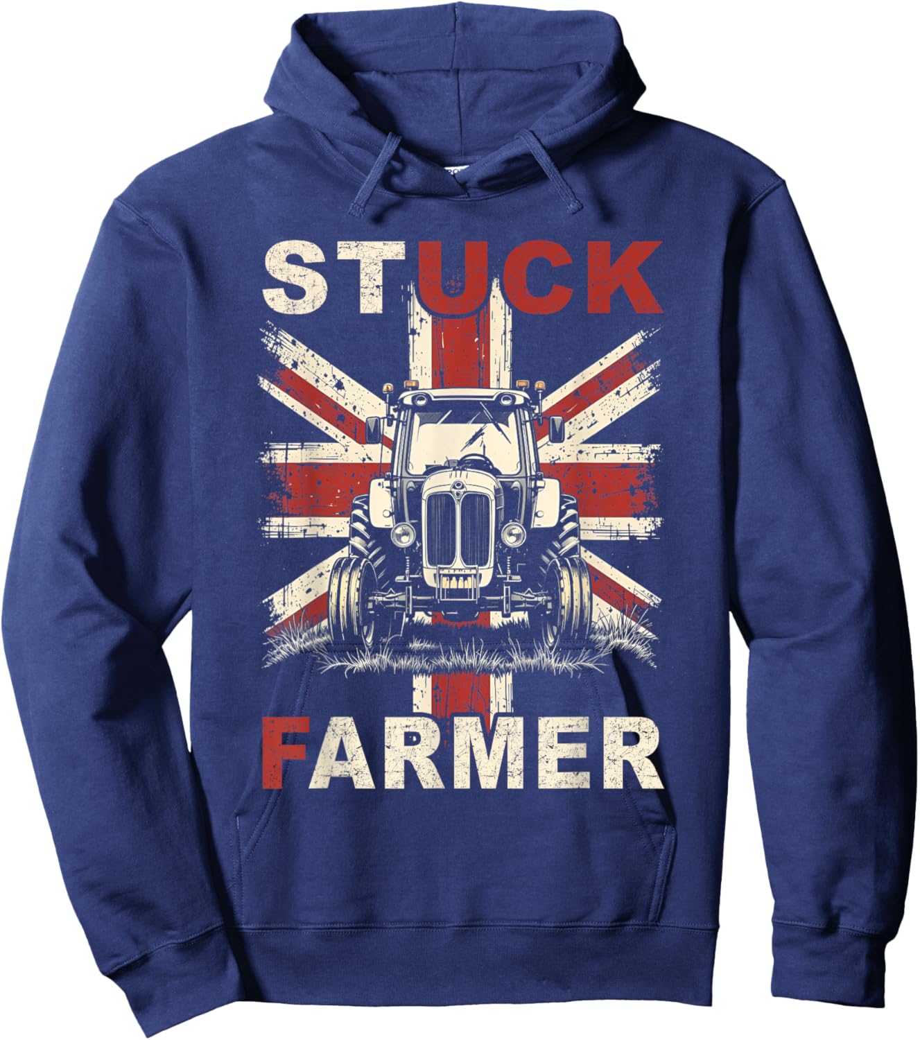 Stuck Farmer Vintage British Flag Funny Saying Hoodie - Hoodie | Navy