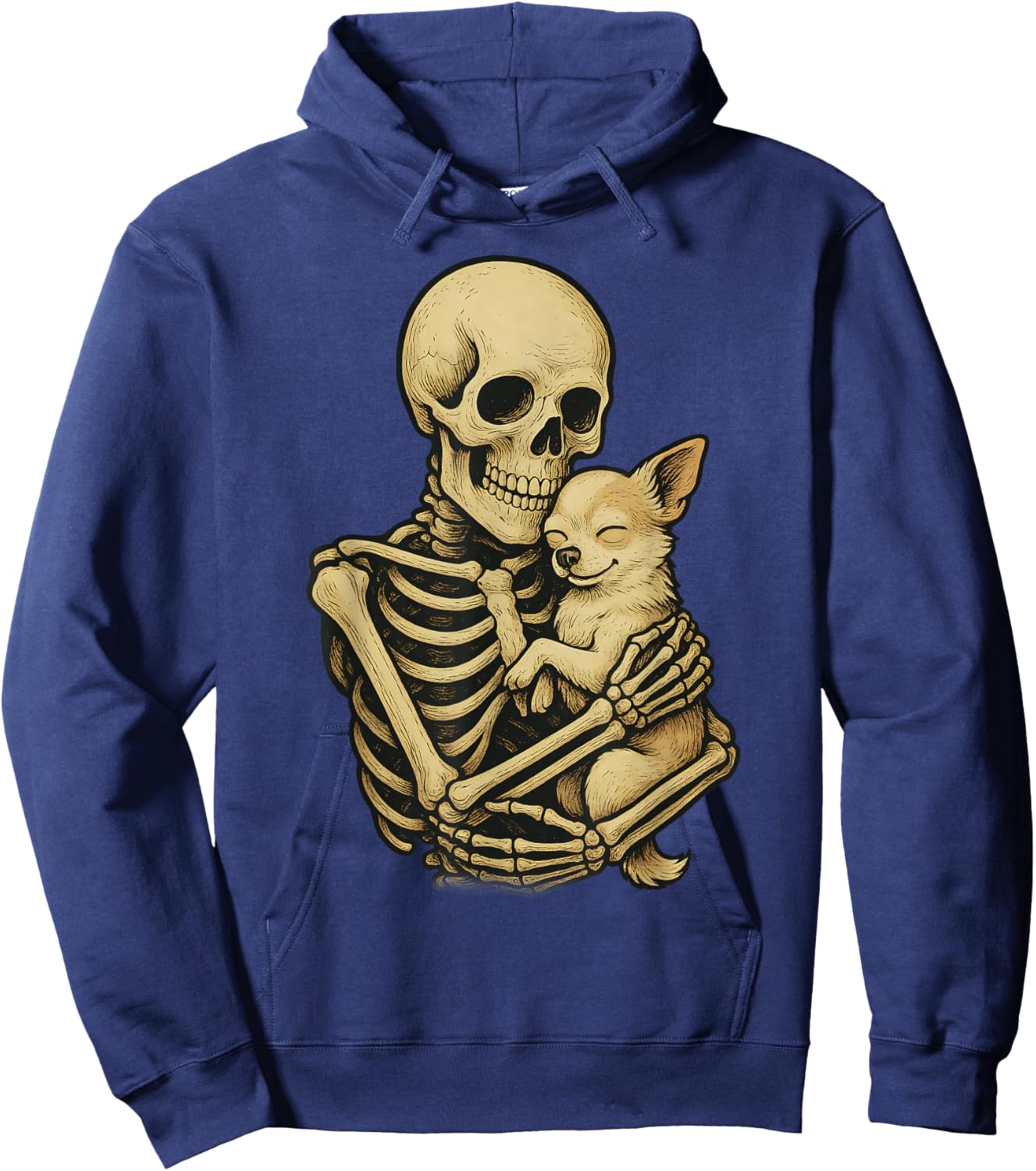 Skeleton Hugging Dog Chihuahua Funny Halloween Hoodie - Hoodie | Navy