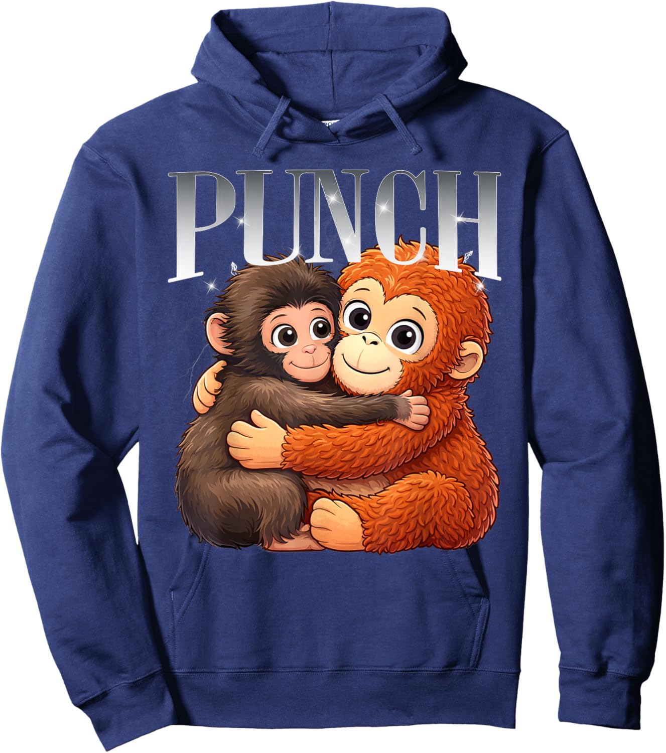 Punch Cute Hugging Baby Monkeys Cartoon Art Hoodie - Hoodie | Navy