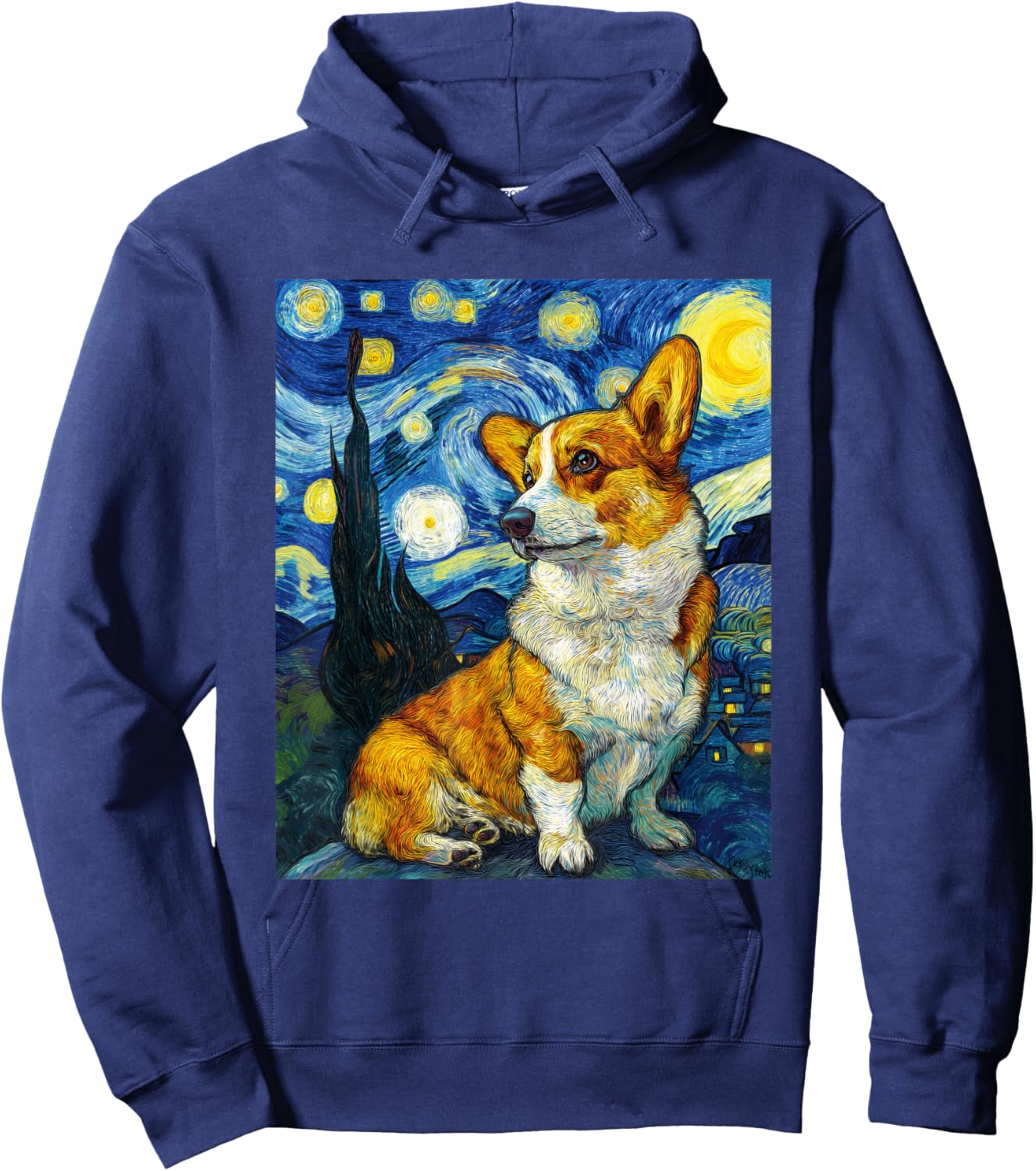 Welsh Corgi Dog Van Gogh Starry Night Graphic Hoodie - Hoodie | Navy