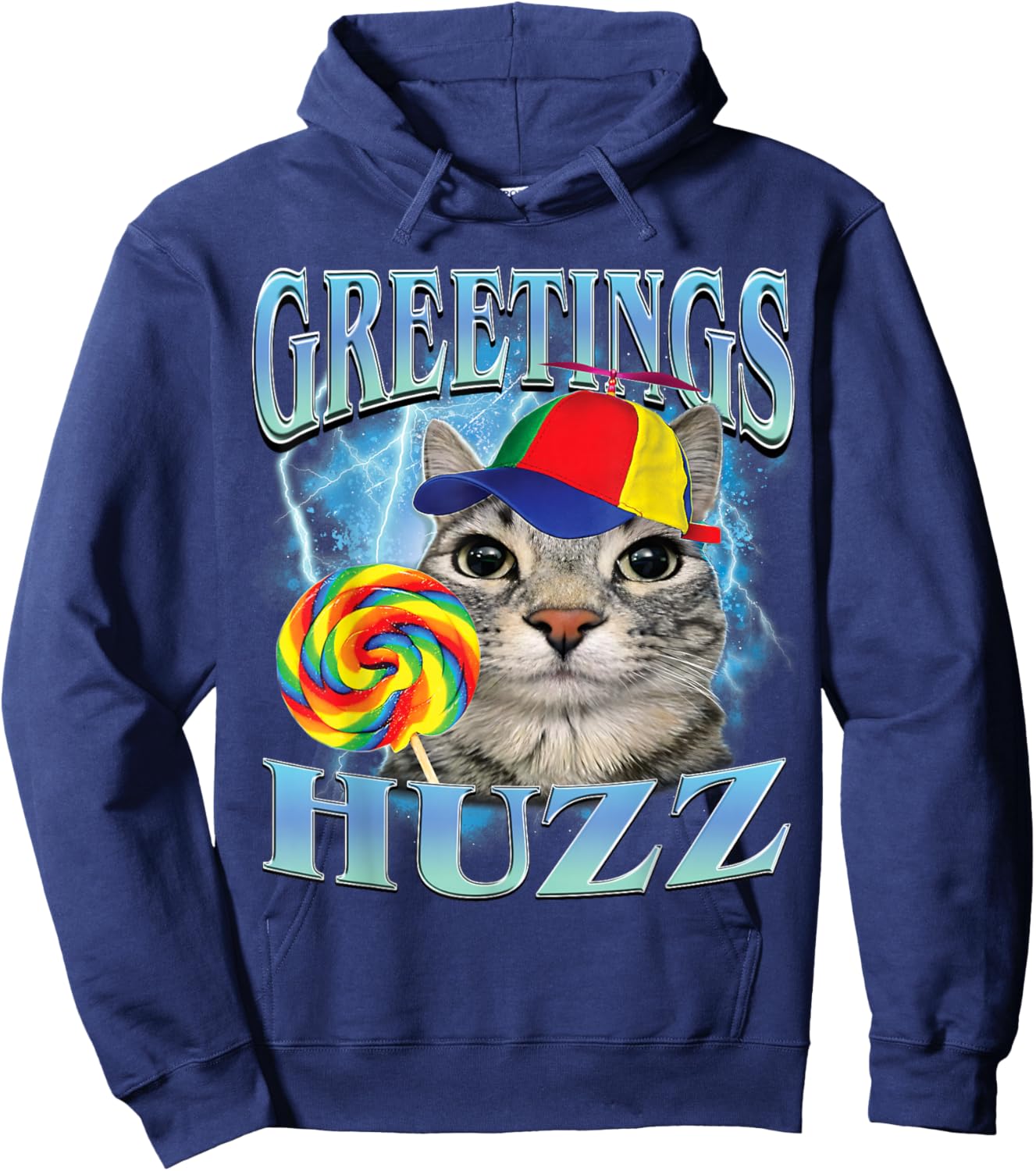 Greetings Huzz Funny Lollipop Cat Meme Hoodie - Hoodie | Navy