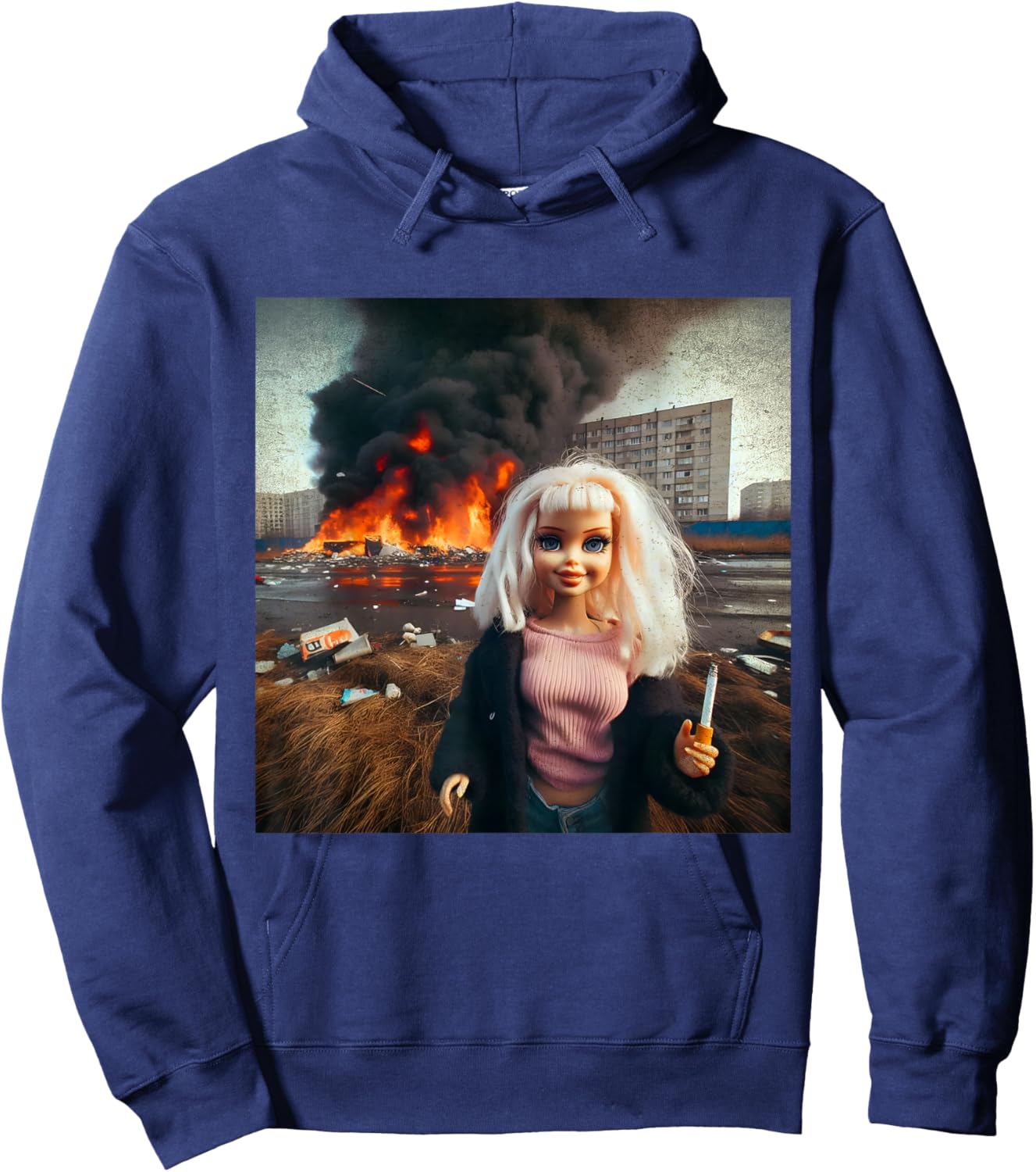 Messy Doll Dark Surreal Art Gritty Aesthetic Hoodie - Hoodie | Navy