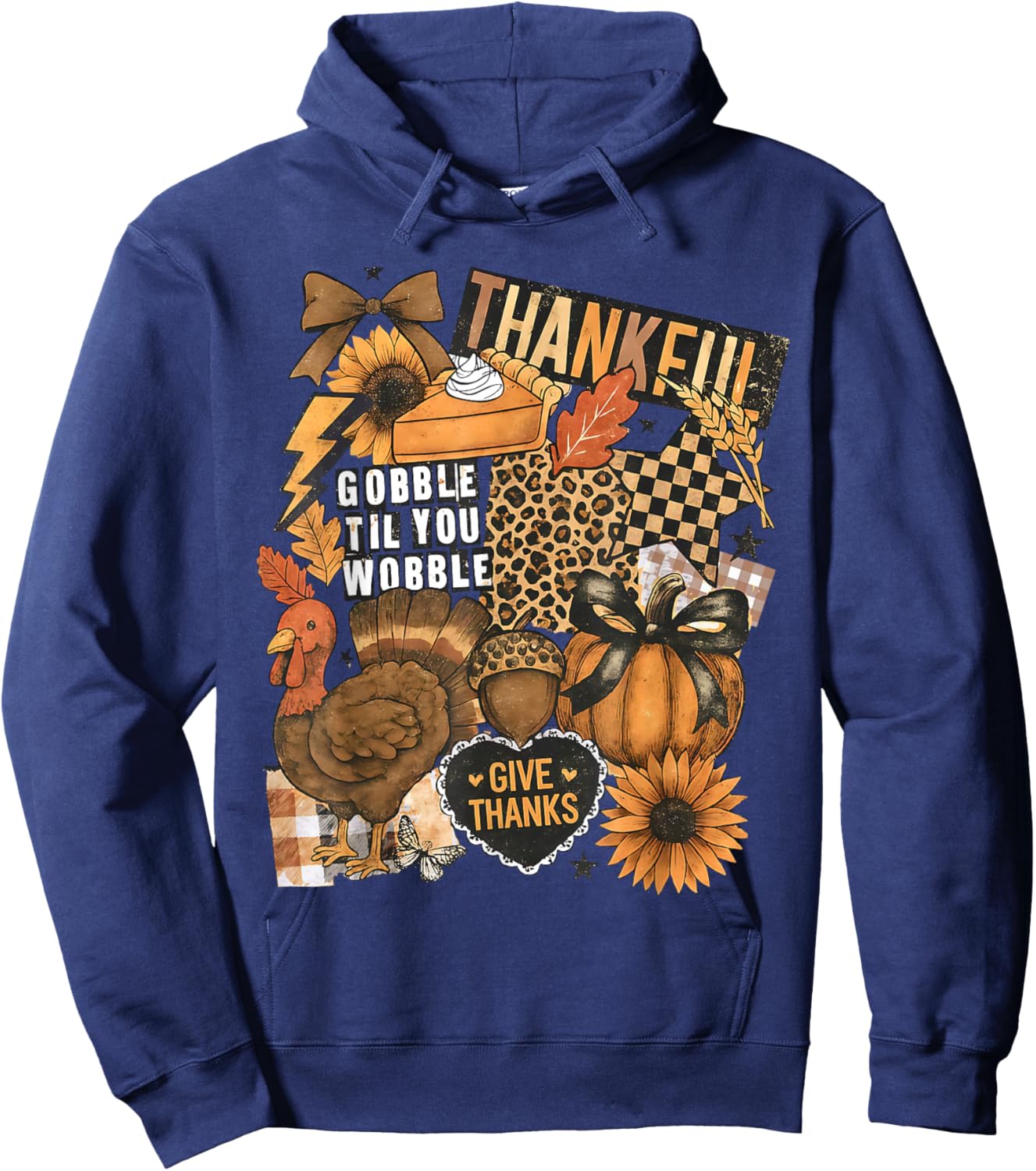 Gobble Till You Wobble Funny Thanksgiving Hoodie - Hoodie | Navy
