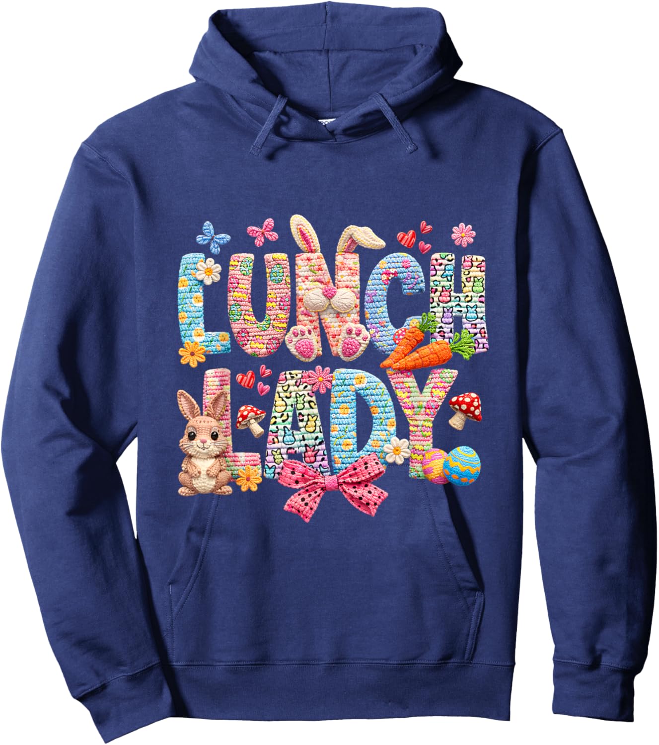 Funny Bunny Easter Day Lunch Lady Crew Hoodie - Hoodie | Navy