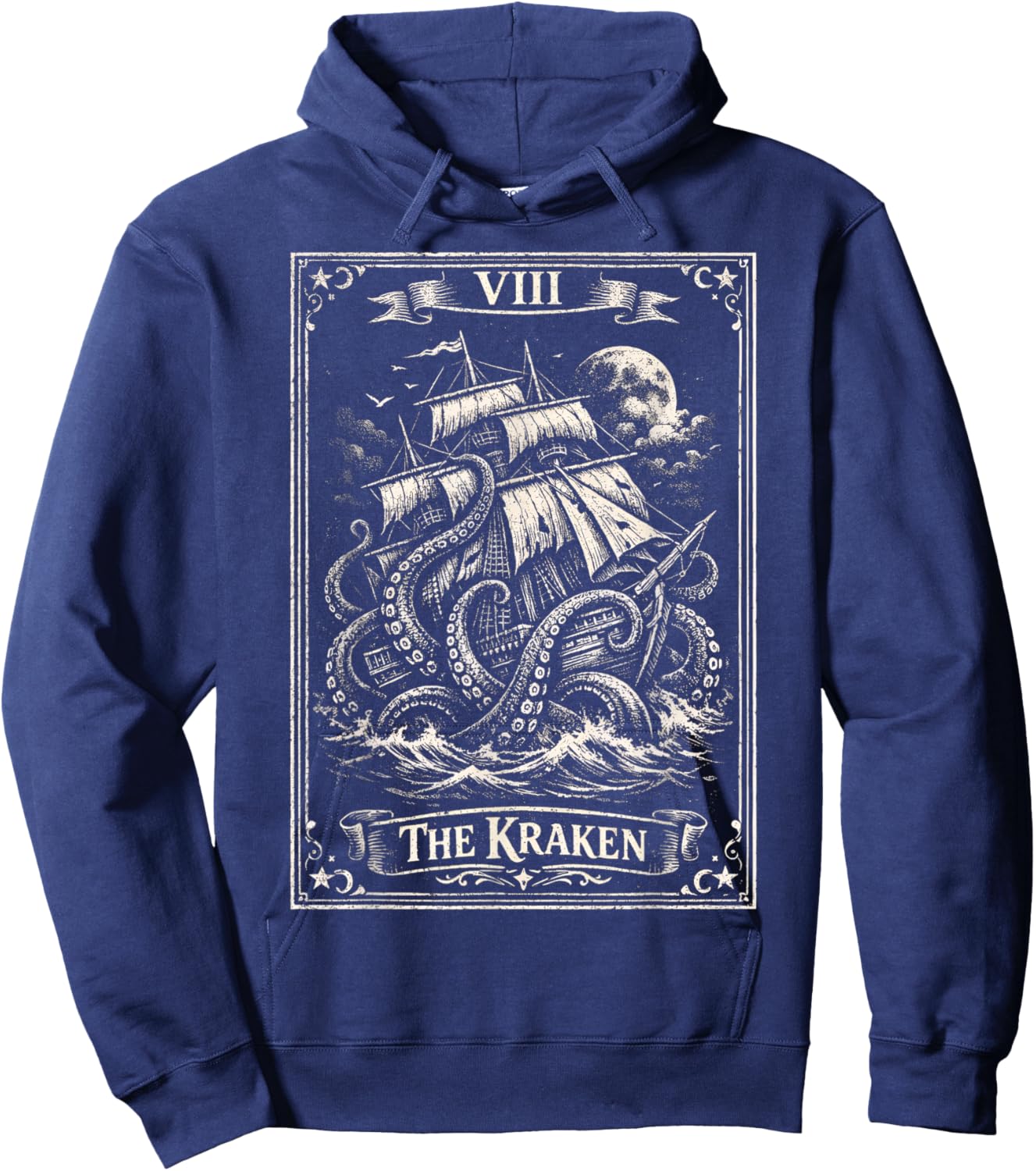 The Kraken Tarot Card, Vintage Sea Monster Hoodie - Hoodie | Navy