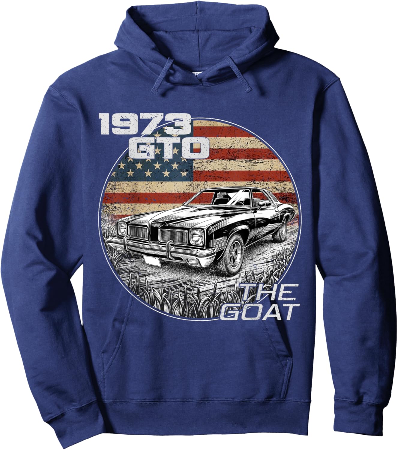 73 1973 GTO American Flag Silhouette Muscle Car Hoodie - Hoodie | Navy