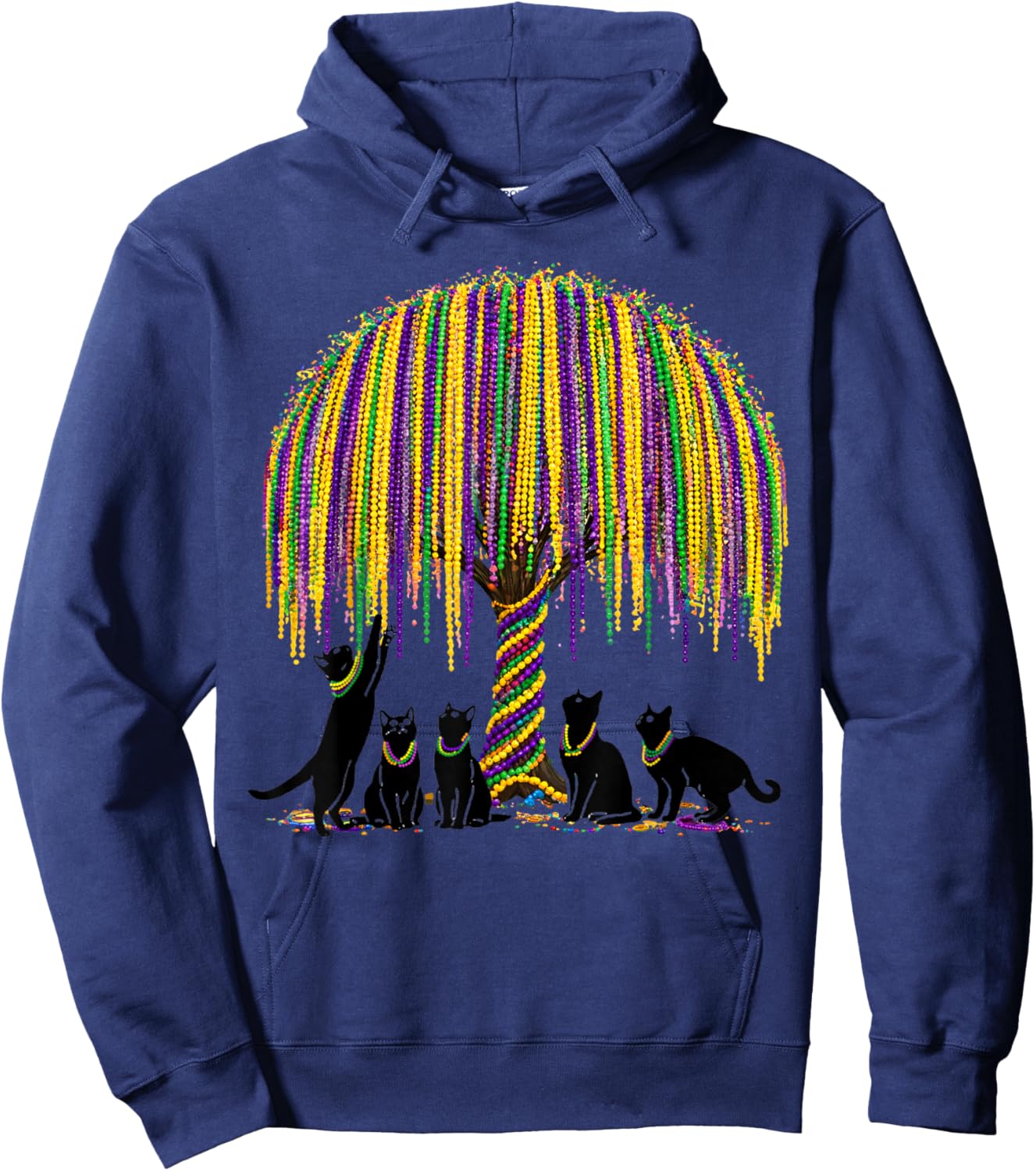 Funny Curious Cats Mardi Gras Outfit Kids Teens Hoodie - Hoodie | Navy