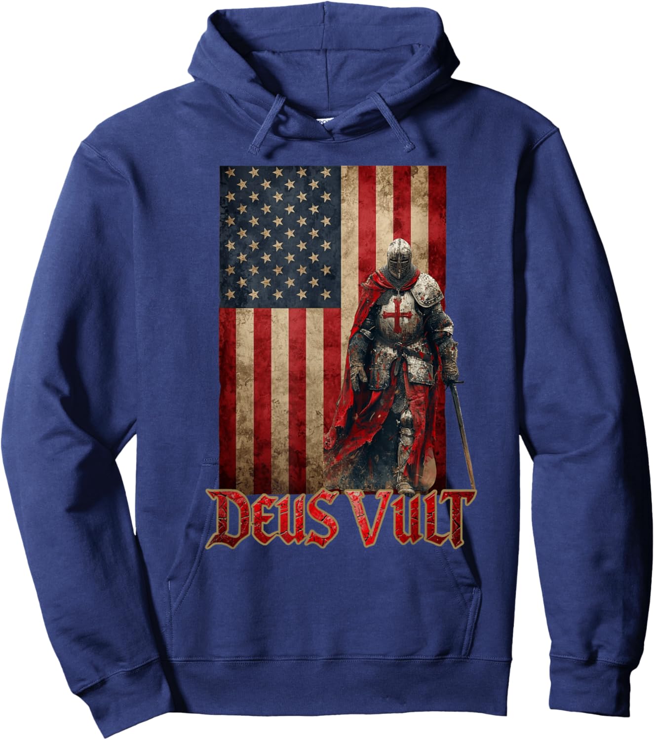 Deus Vult Knight Templar American Flag Crusader Hoodie - Hoodie | Navy