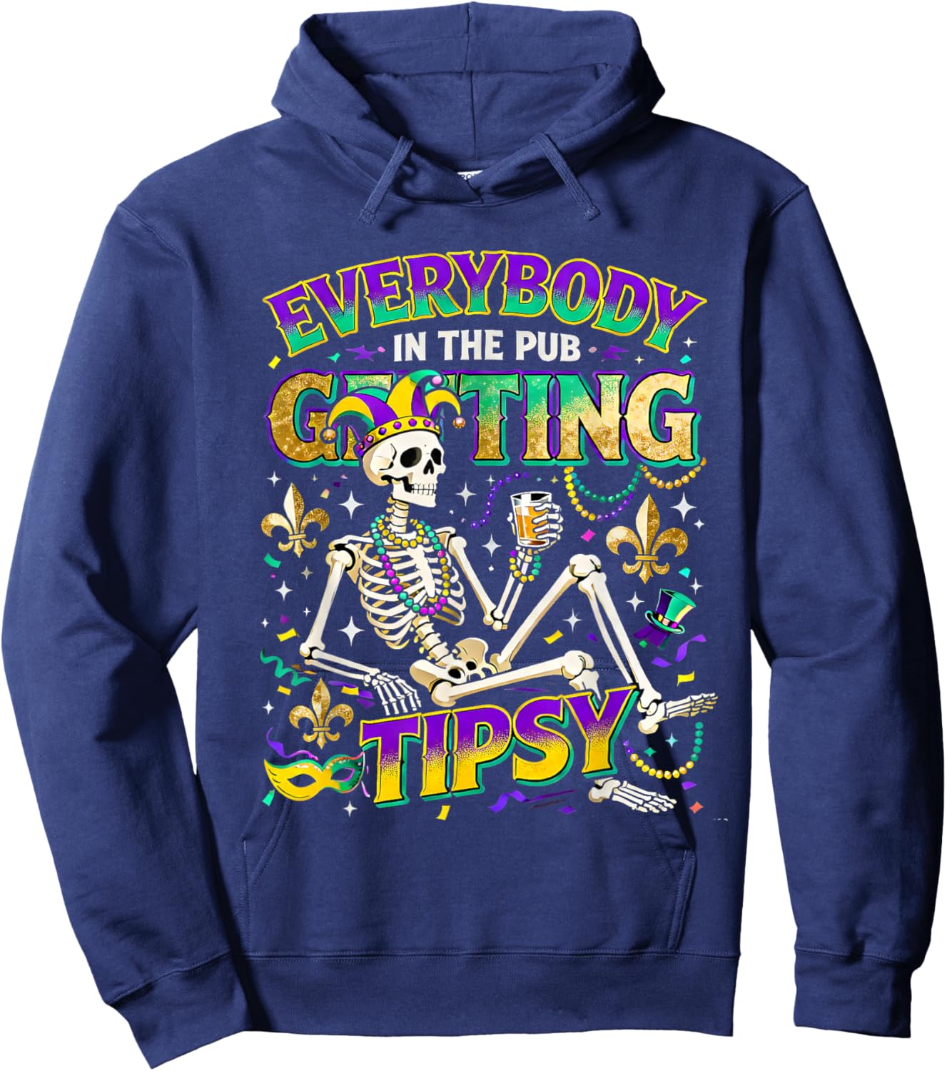 Mardi Gras Party Drinking Squad Skeleton Humor Hoodie - Hoodie | Navy