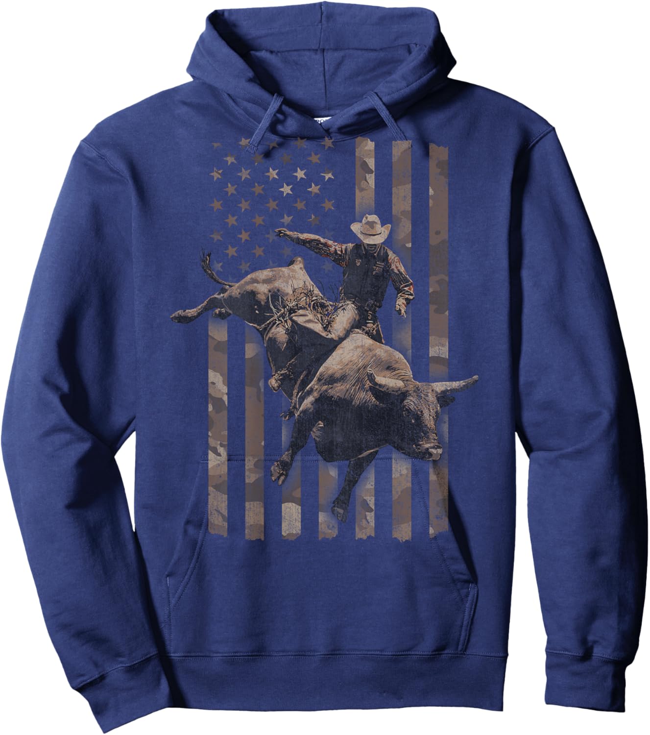 Rodeo American Flag (Design on Back) Hoodie - Hoodie | Navy