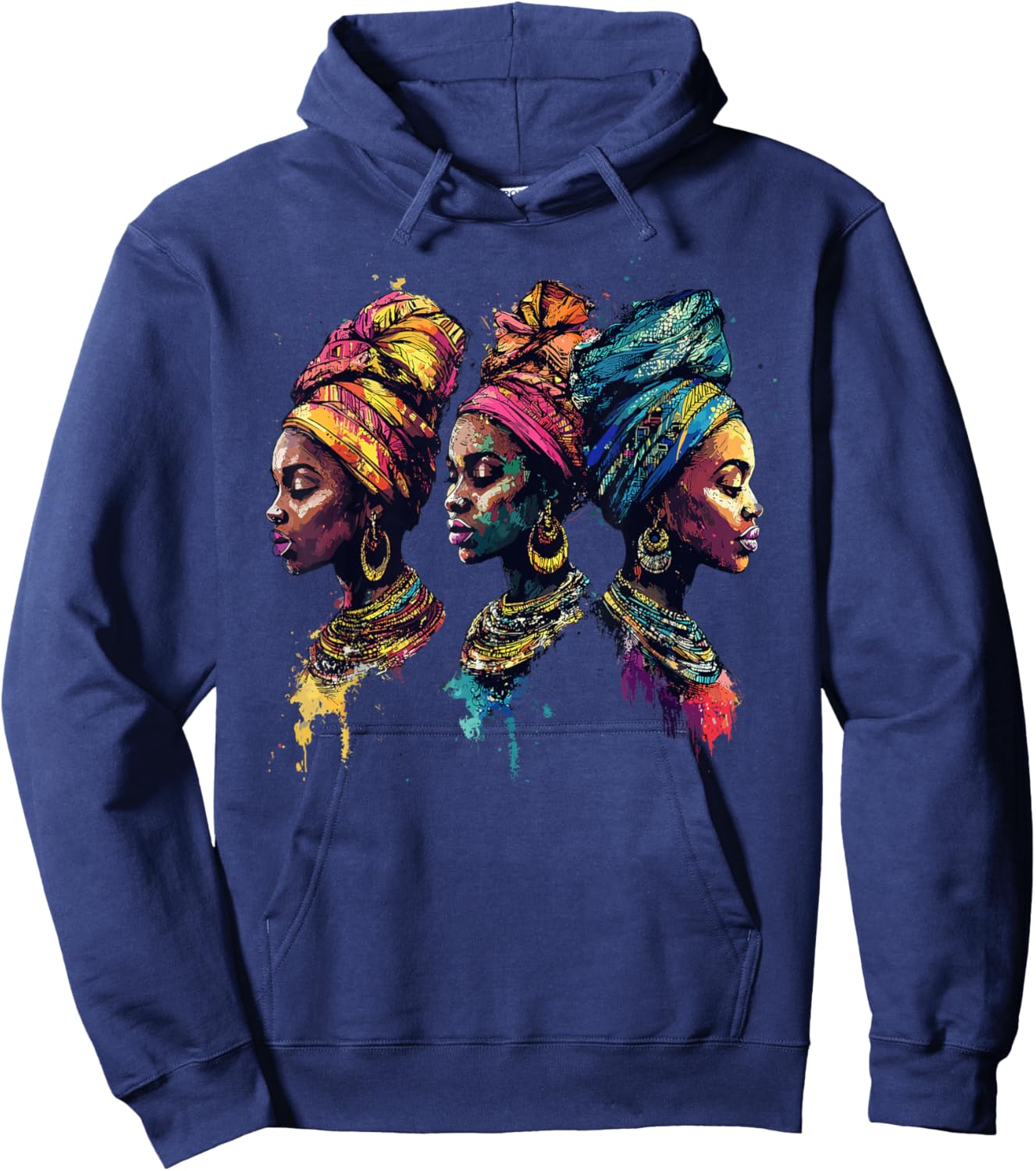 Melanin African Queen Afro Woman Headwrap Style Hoodie - Hoodie | Navy