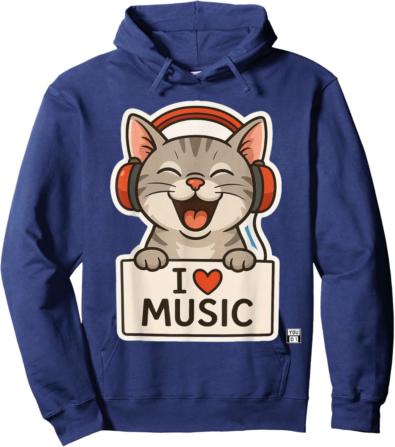 I Love Music Tiger Cat Hoodie - Hoodie | Navy