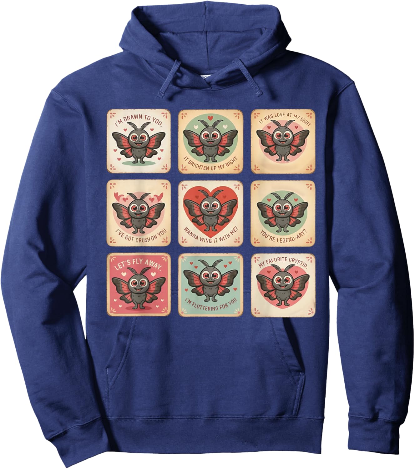 Cute Mothman Valentine Puns Cryptid Lover Cards Hoodie - Hoodie | Navy