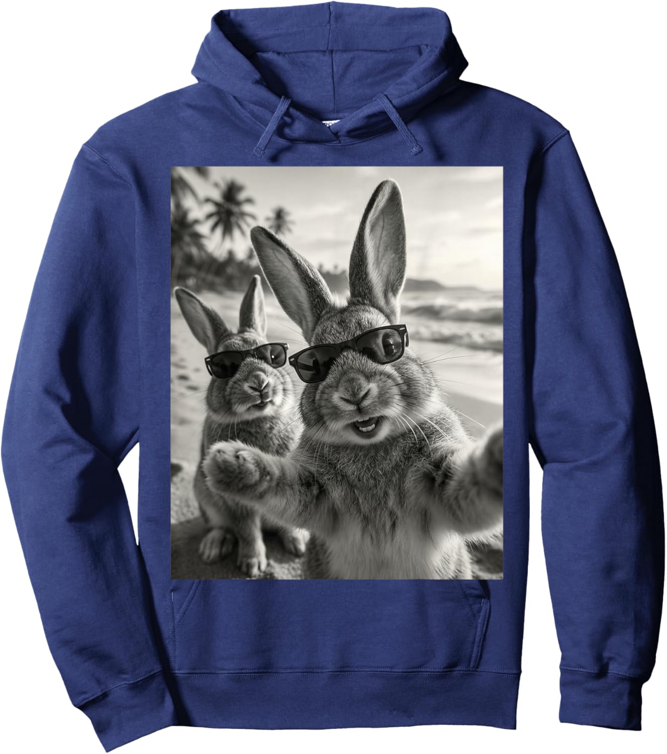 Cool Bunny Selfie At The Beach, Cute Bunnies Hoodie - Hoodie | Navy