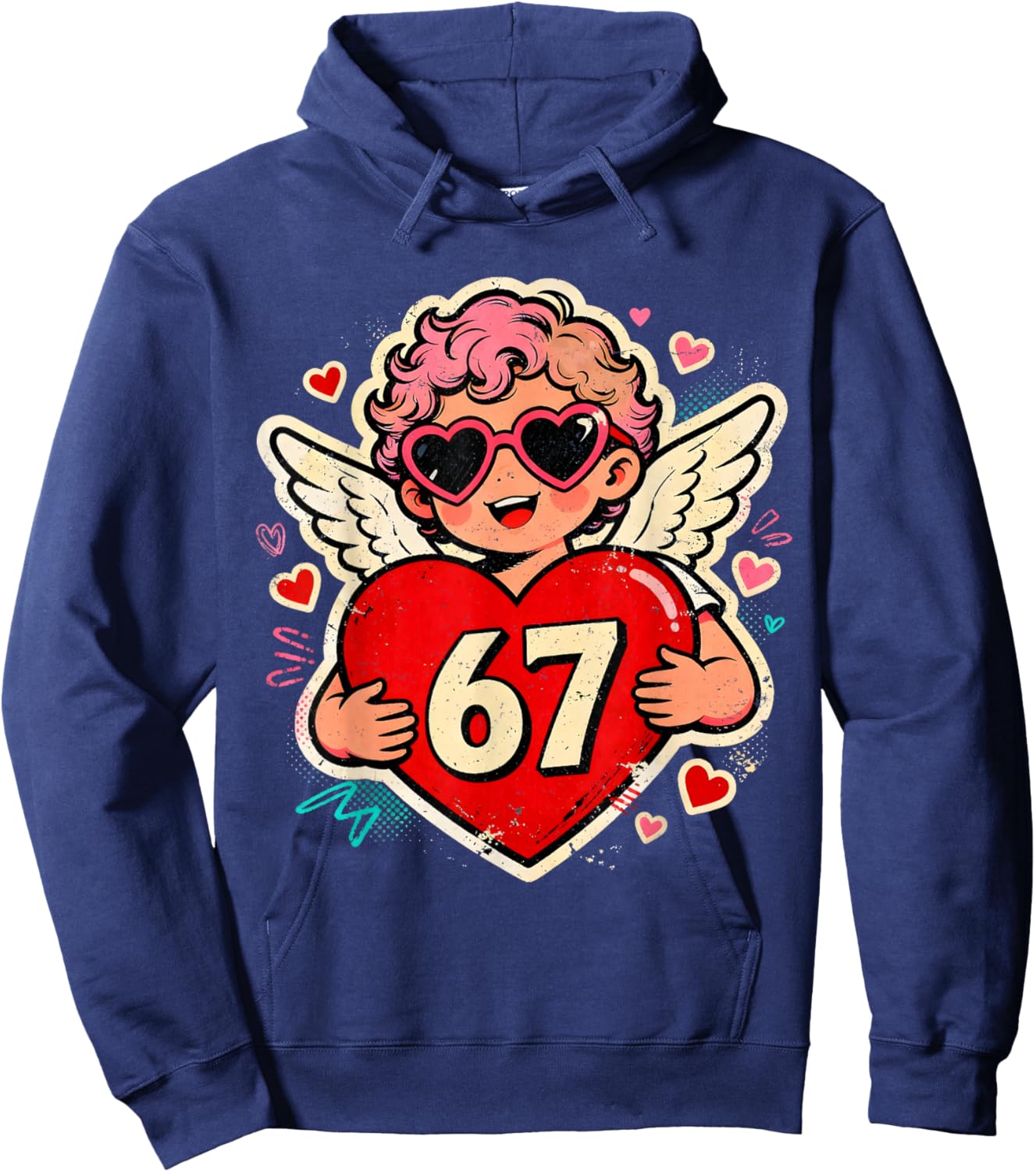 Valentine 67 Six Seven Cupid Heart Meme Design Hoodie - Hoodie | Navy