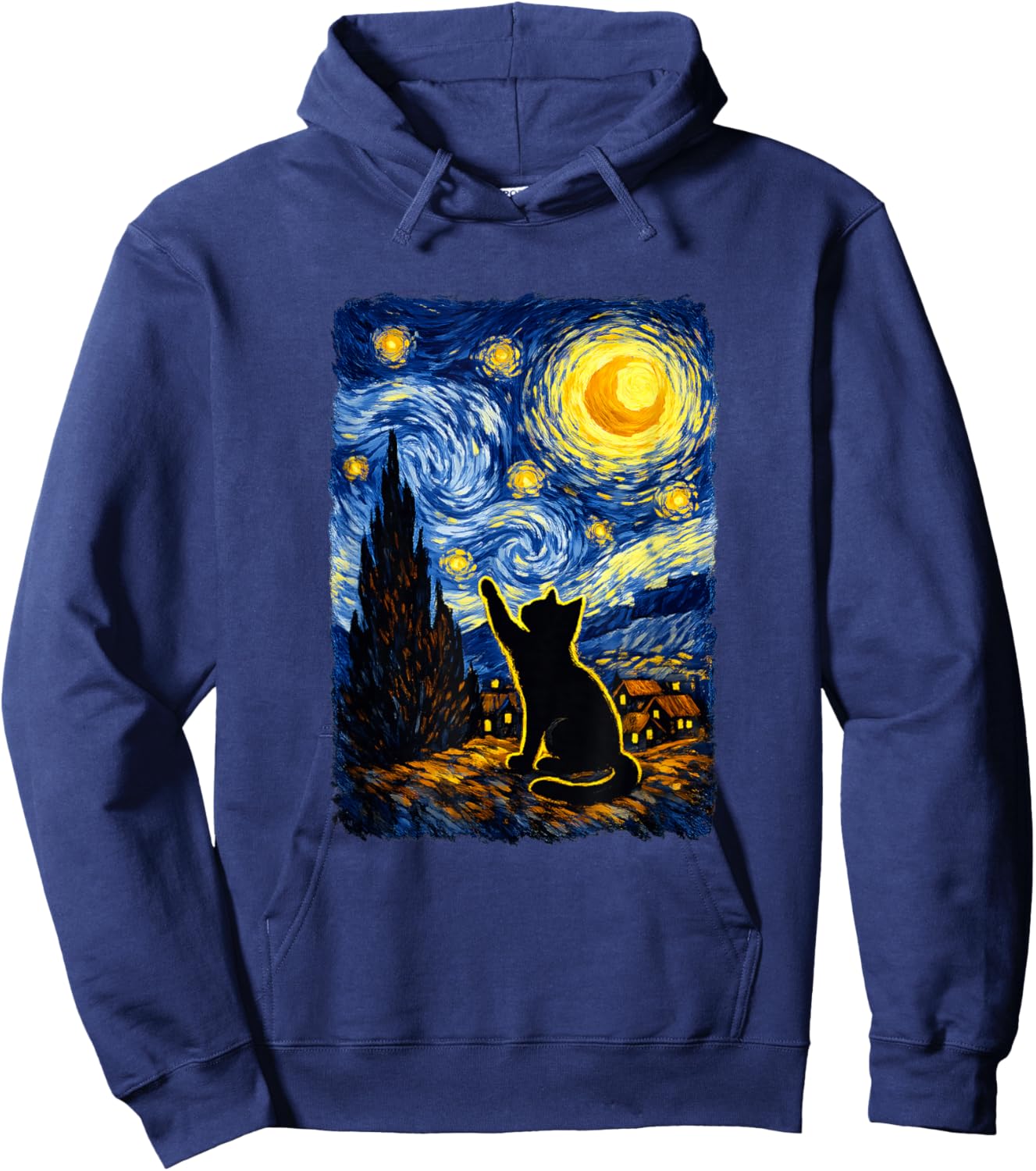 Starry Night Cat Art PostImpressionist Hoodie - Hoodie | Navy