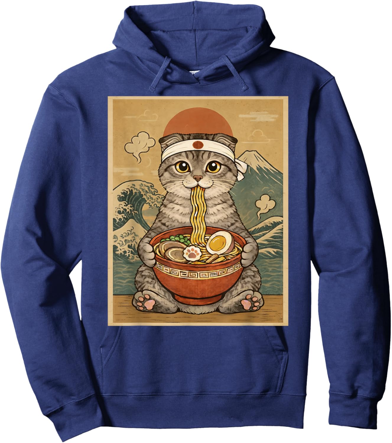 Kawaii Scottish Fold Cat Japanese Ramen Noodles Hoodie - Hoodie | Navy