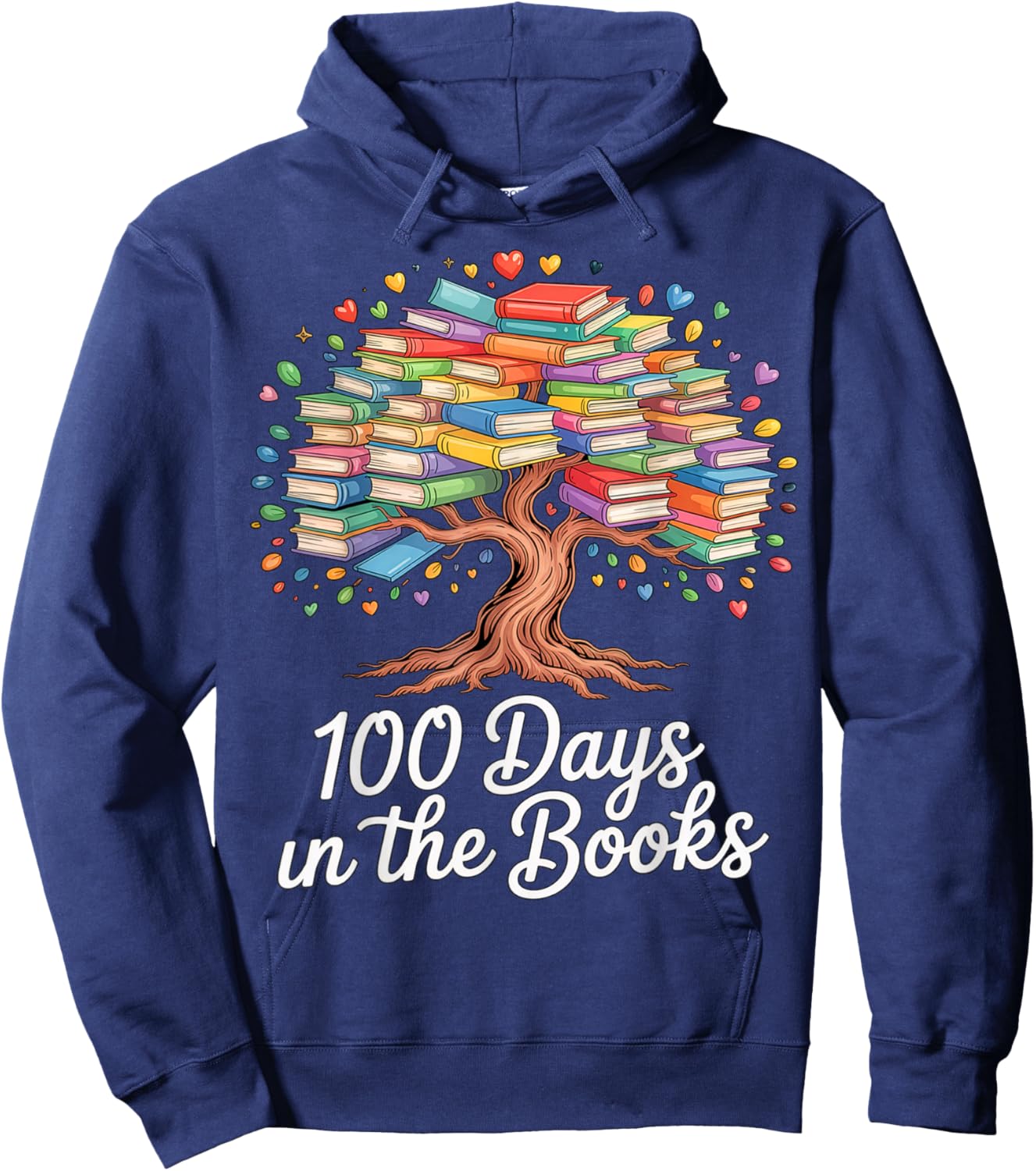 100th Day of School Books Tree Reading Design Hoodie - Hoodie | Navy