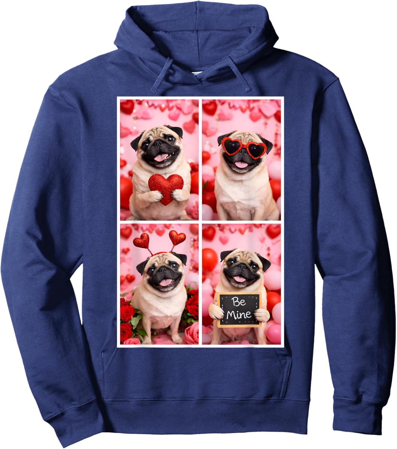 Photobooth Pug Valentines Day Dog Love Hoodie - Hoodie | Navy