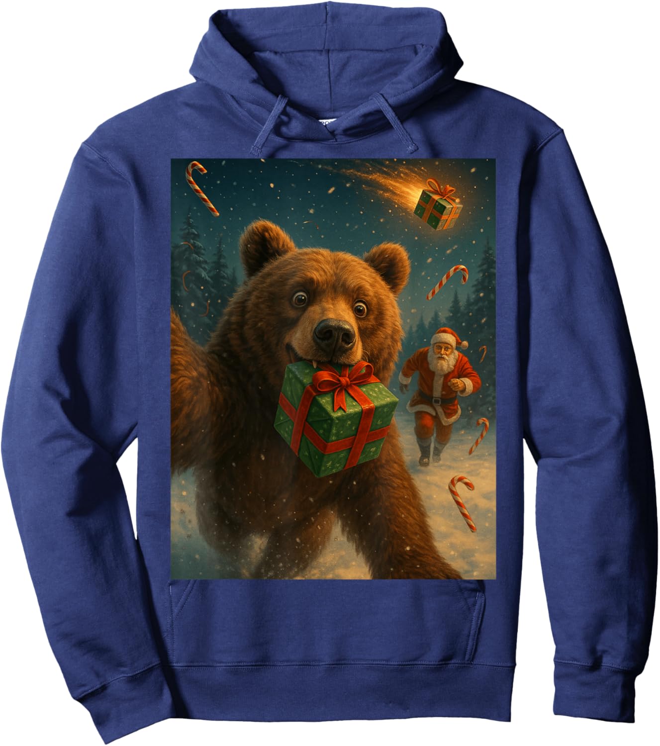 Christmas Bear Shirt - Funny Selfie with Santa Hoodie - Hoodie | Navy