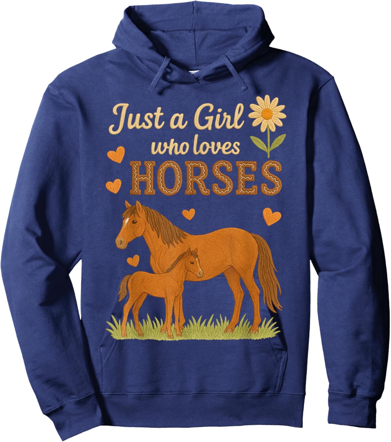 Just a Girl Who Loves Horses Cute Horse Floral Hoodie - Hoodie | Navy