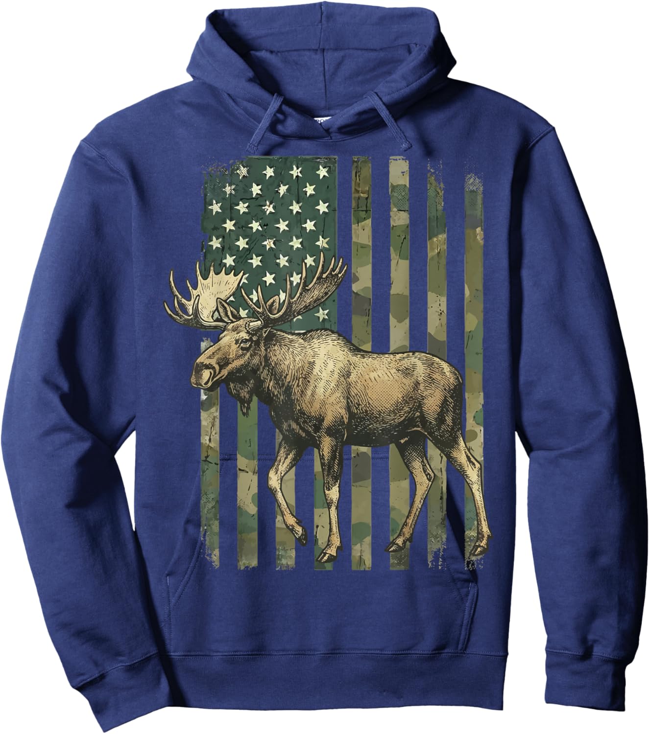 Moose USA Flag Alaska Wildlife Hoodie - Hoodie | Navy