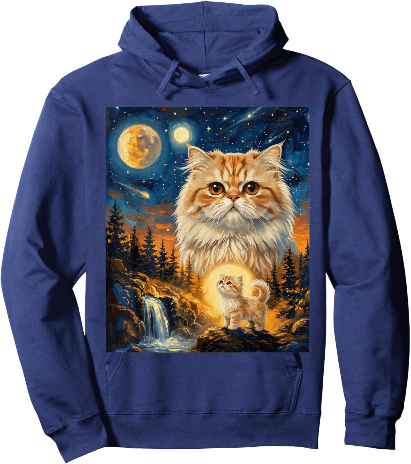Persian Cat Howling to The Moon Hoodie - Hoodie | Navy