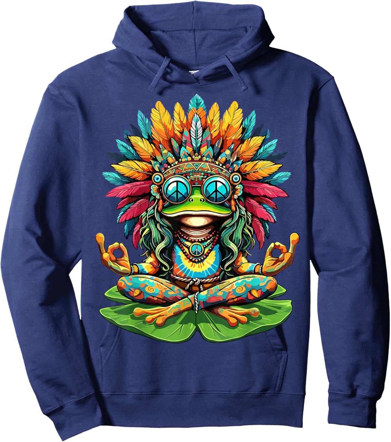 Frog Peace Sign Yoga Meditation Hippie Hoodie - Hoodie | Navy