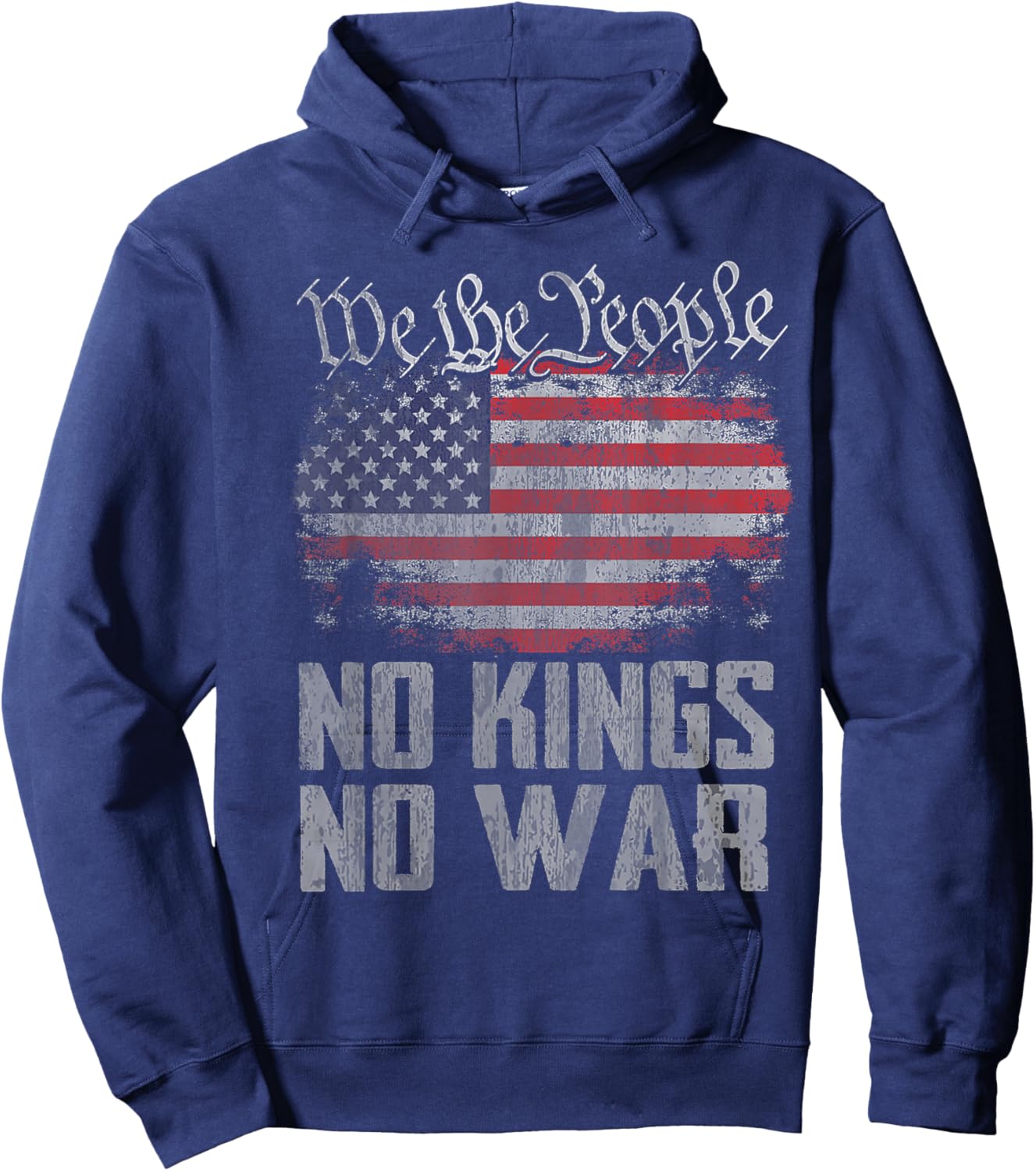 No Kings in America US Flag Vintage No War Hoodie - Hoodie | Navy