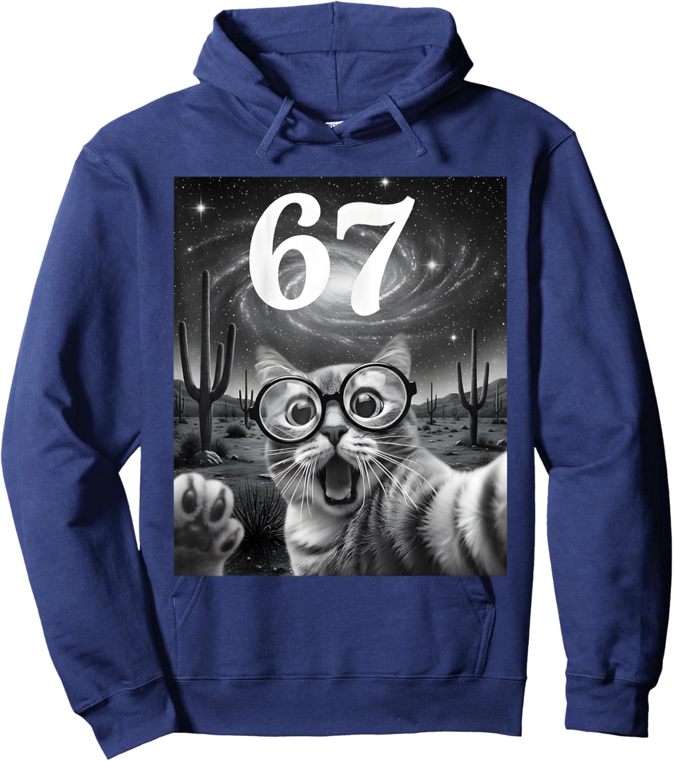 Funny Scared Cat Selfie with 6 7 Meme Women Kid Hoodie - Hoodie | Navy