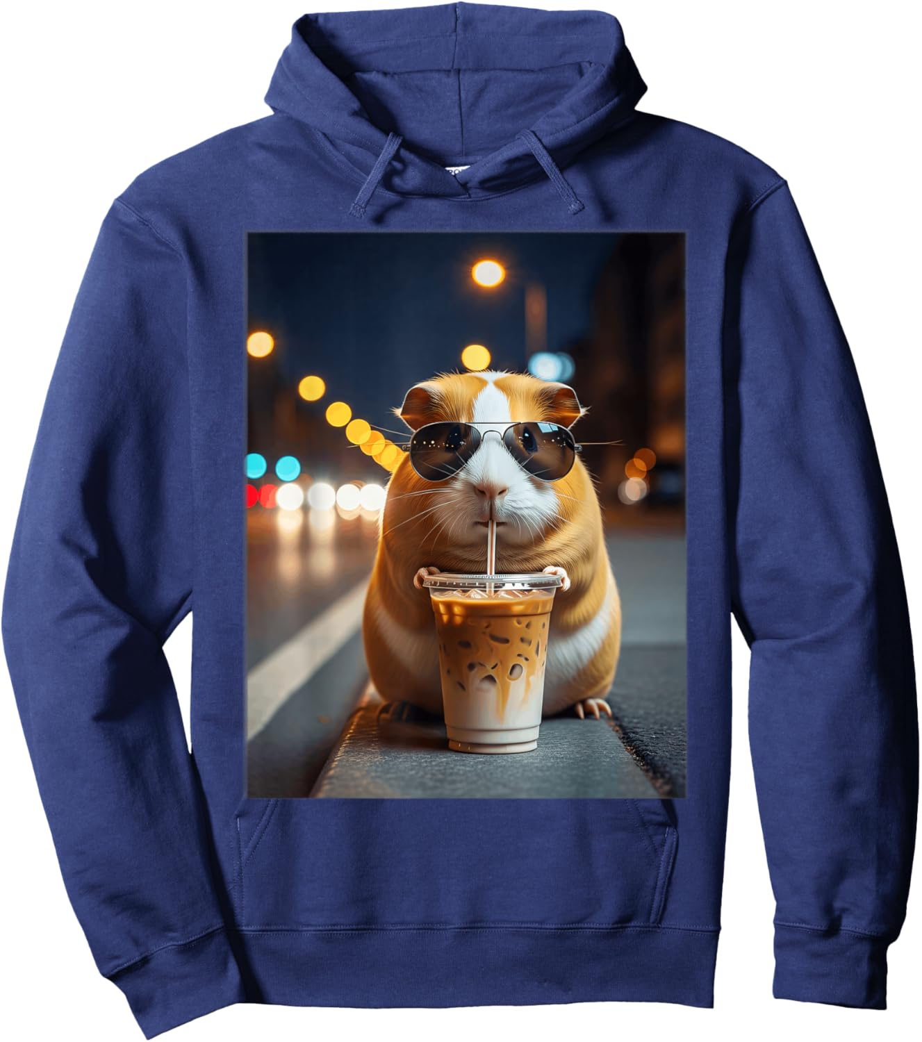 Funny Guinea Pig Drinking Iced Coffee Meme Hoodie - Hoodie | Navy
