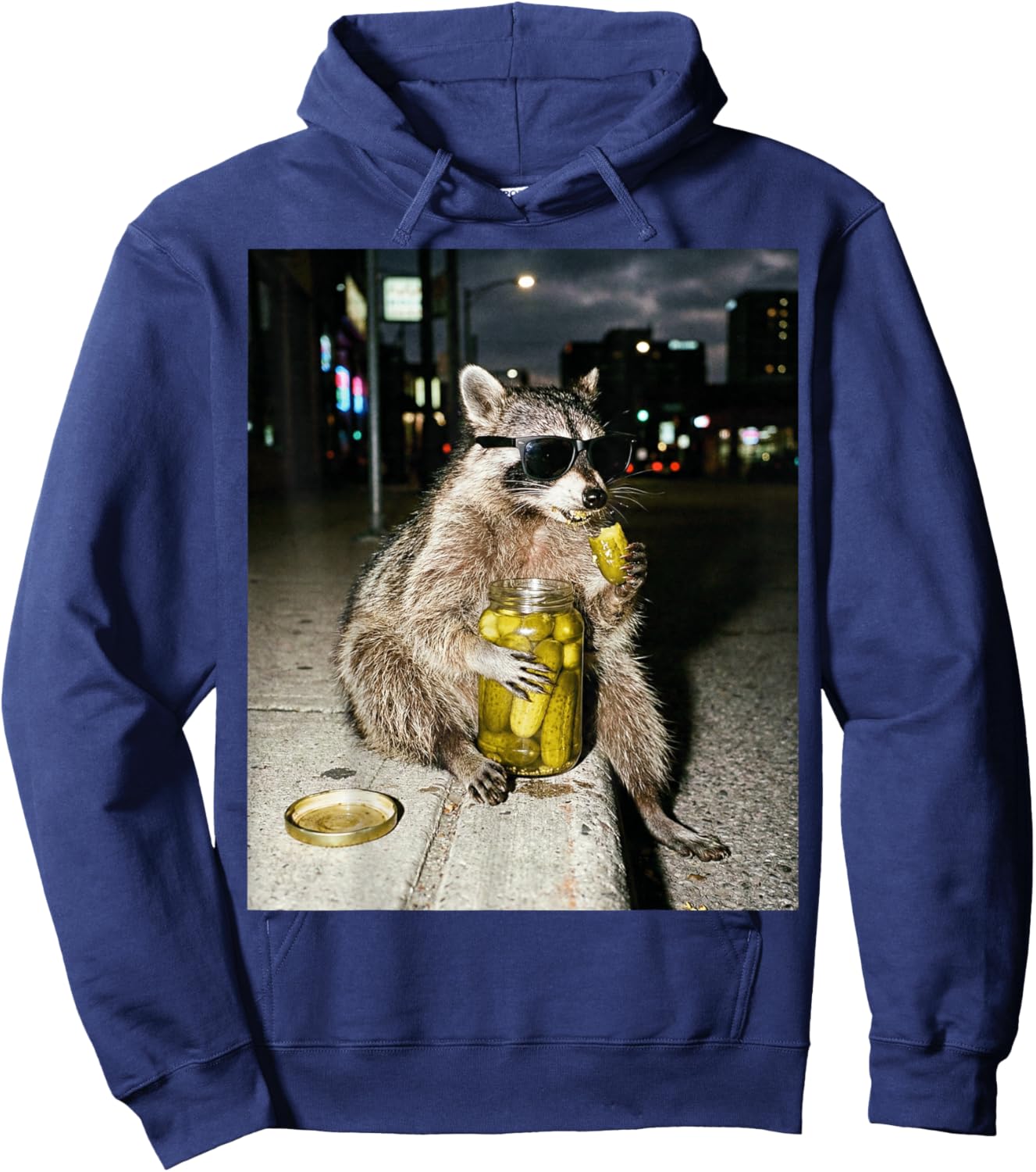 Funny Raccoon Eating Pickles Meme Men Women Hoodie - Hoodie | Navy