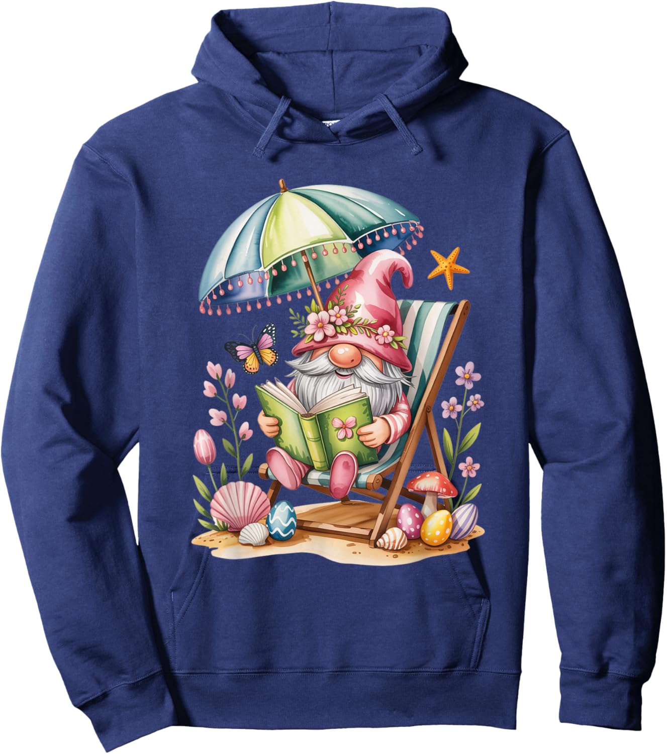 Cute Summer Relaxing Gnome Art for Book Lovers Hoodie - Hoodie | Navy