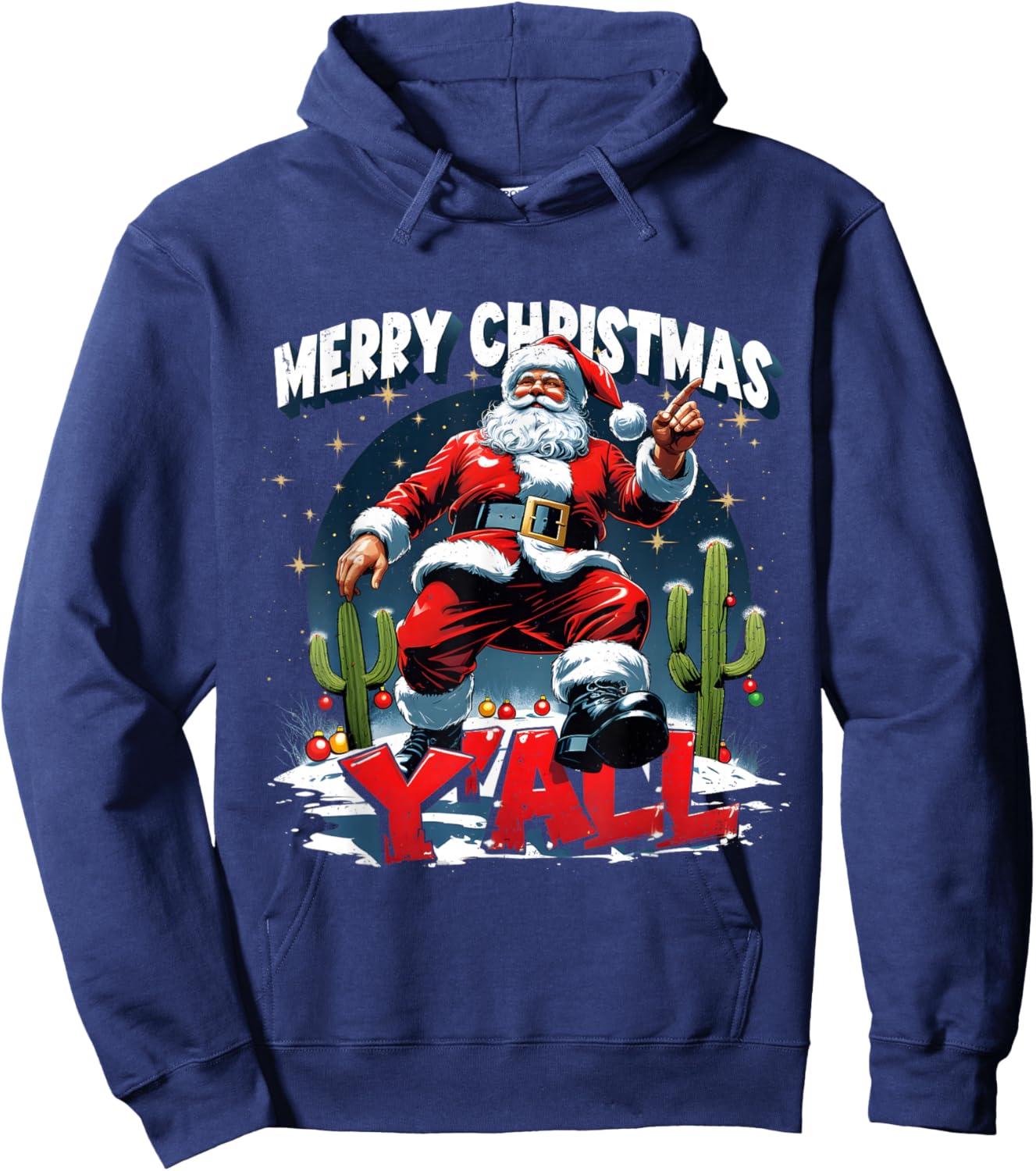 Merry Christmas Y’All Santa Western Holiday Hoodie - Hoodie | Navy
