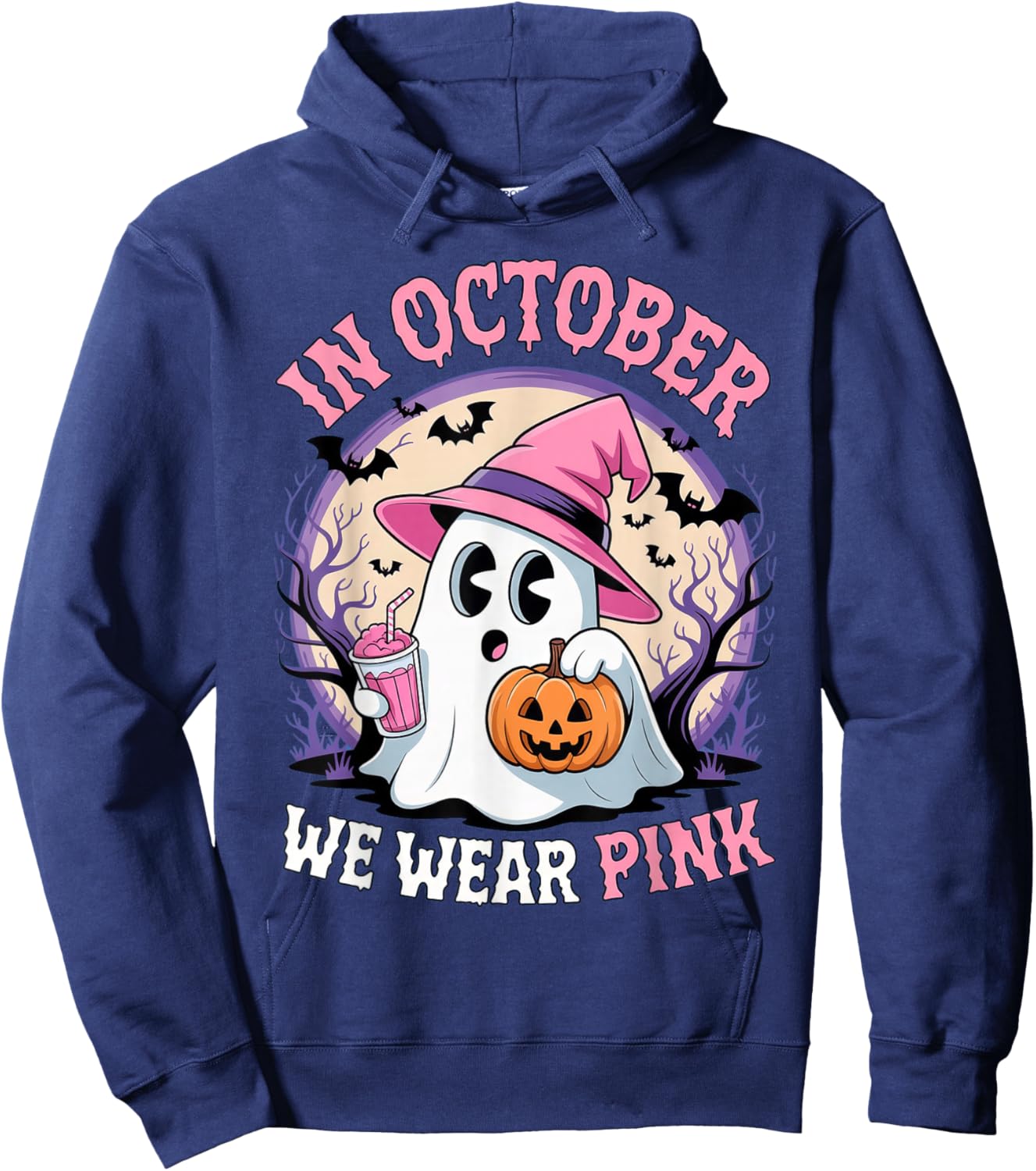 Breast Cancer in October We Wear Pink Ghost Hoodie - Hoodie | Navy
