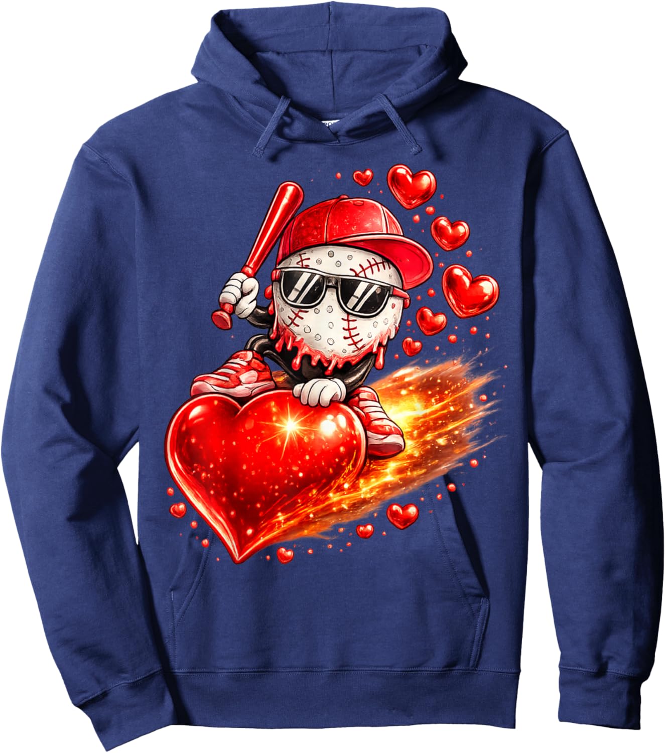 Baseball Valentine's Day Drip Ice Cream Team Hoodie - Hoodie | Navy
