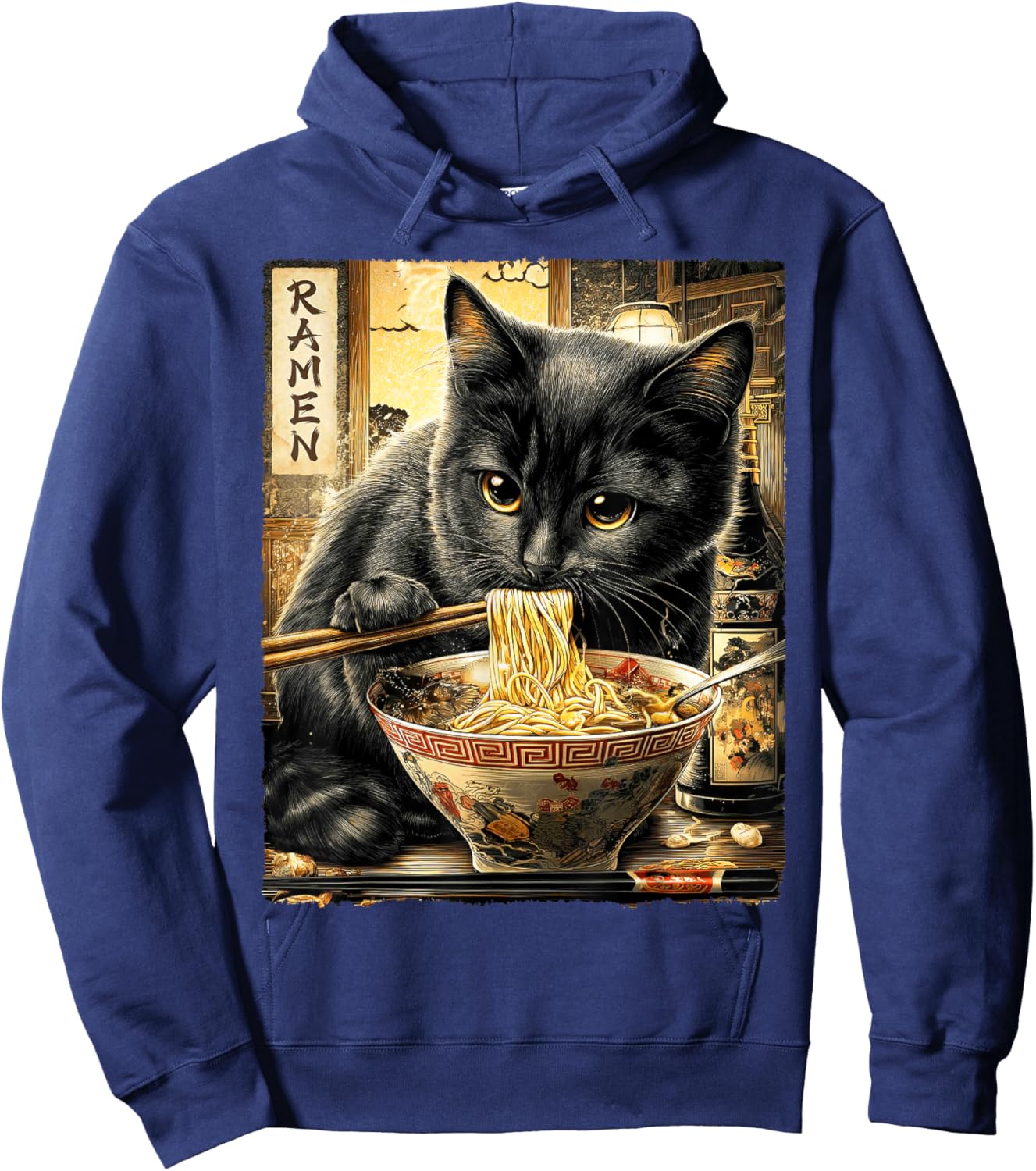 Funny Ramen Cat Noodle Lovers Anime Otaku Hoodie - Hoodie | Navy