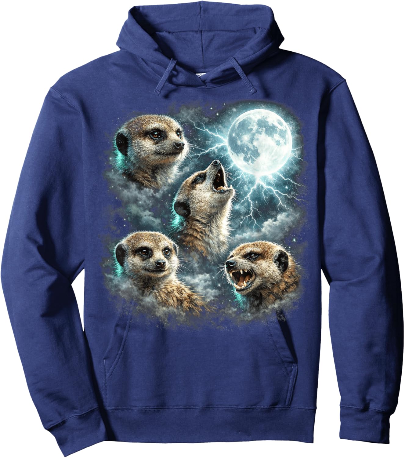 Howling Meerkats Vintage 90s Retro Moon Graphic Hoodie - Hoodie | Navy