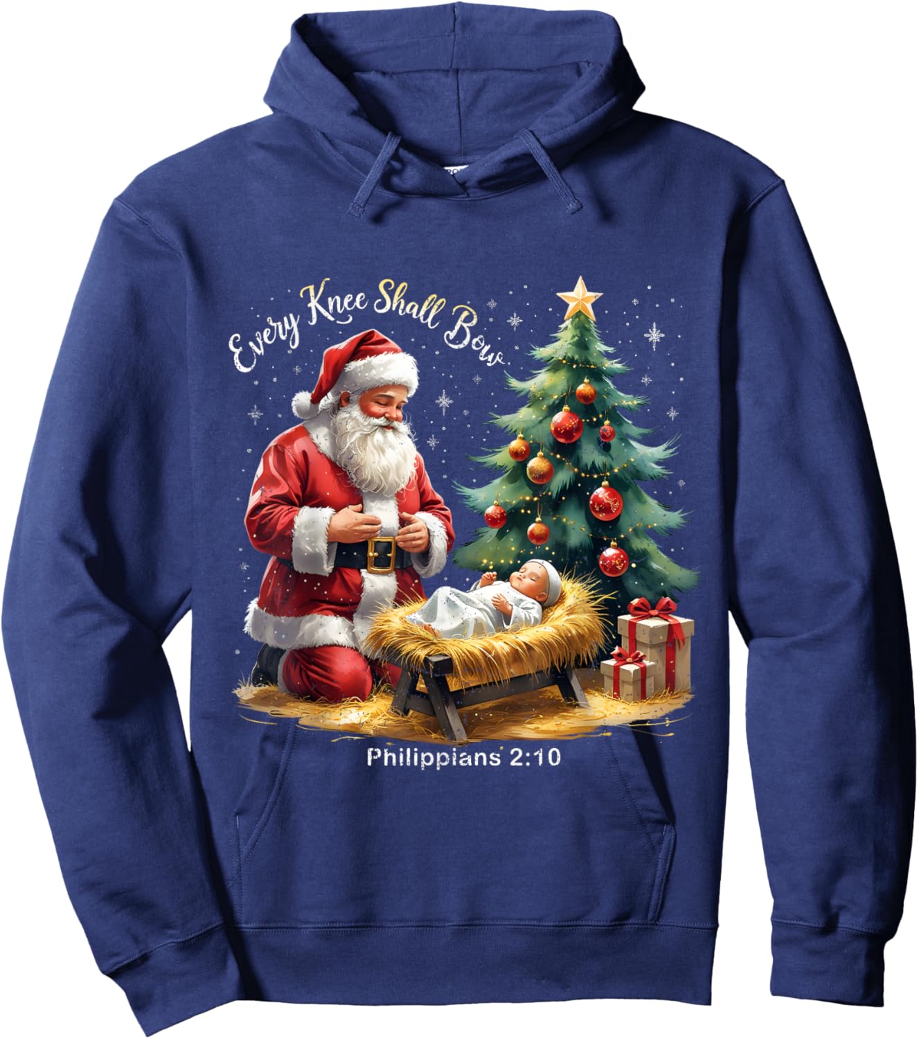Every Knee Shall Bow Philippians 2:10 Christmas Hoodie - Hoodie | Navy